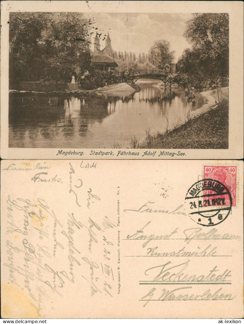 Ansichtskarte Werder-Magdeburg Stadtpark, Fährhaus Adolf Mittag-See. 1921 - Autres & Non Classés