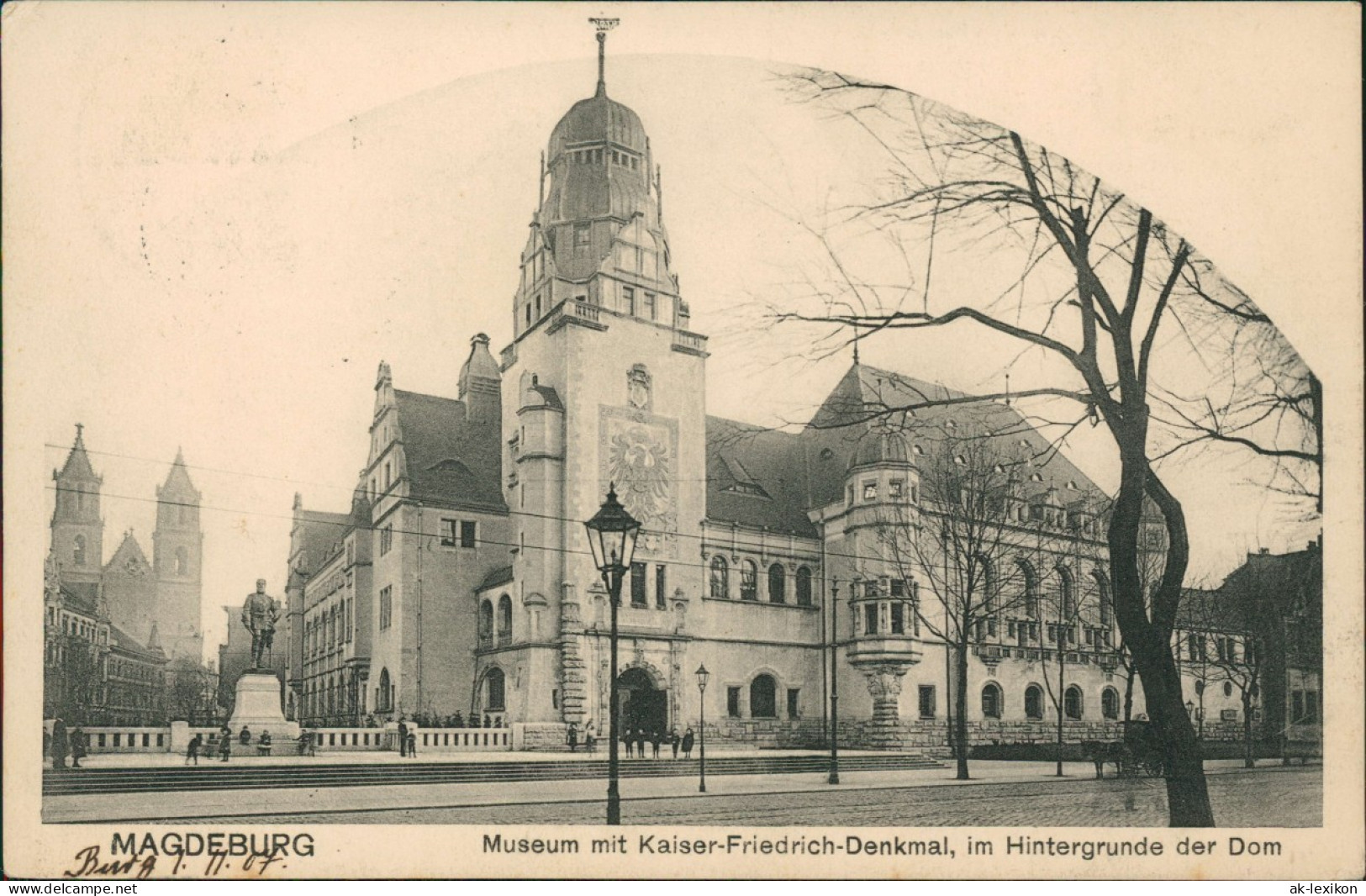 Magdeburg Museum Mit Kaiser-Friedrich-Denkmal, Im Hintergrunde Der Dom 1907 - Altri & Non Classificati