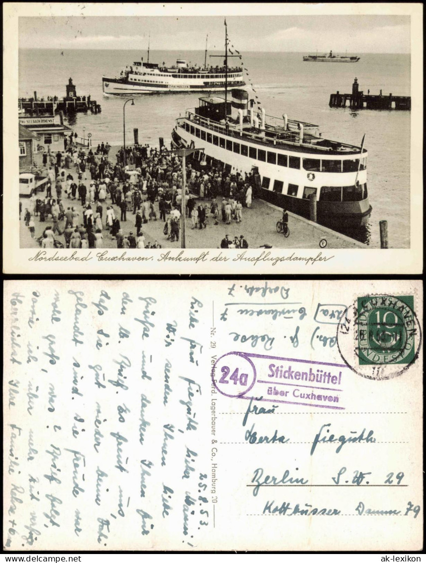 Ansichtskarte Cuxhaven Dampfer Steamer 1953  Landpoststempel Stickenbüttel - Cuxhaven