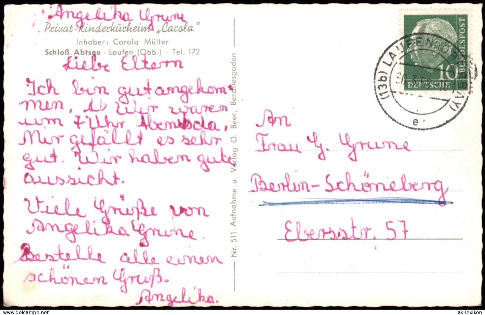 Laufen (Salzach) Schloß Abtsee Laufen (Obb.) Privat-Kinderkurheim CAROLA 1958 - Autres & Non Classés