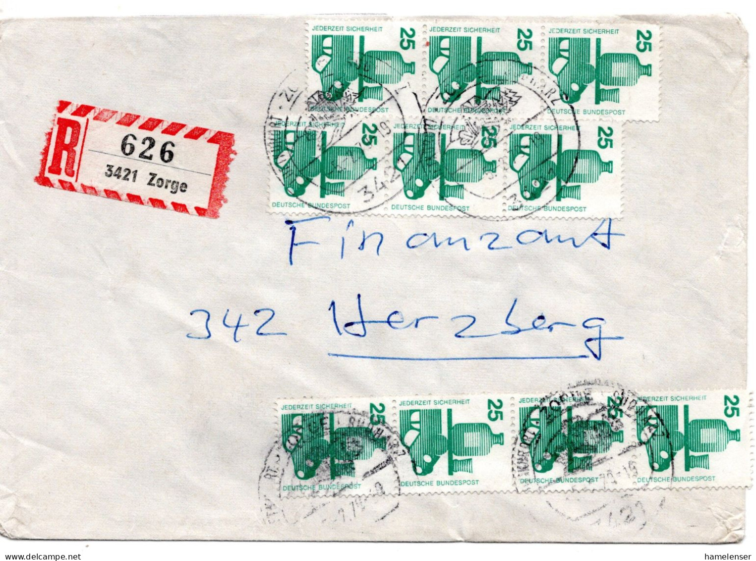 64327 - Bund - 1979 - 10@25Pfg Unfall A R-Bf ZORGE -> Herzberg (ans Viehnanzamt) - Briefe U. Dokumente