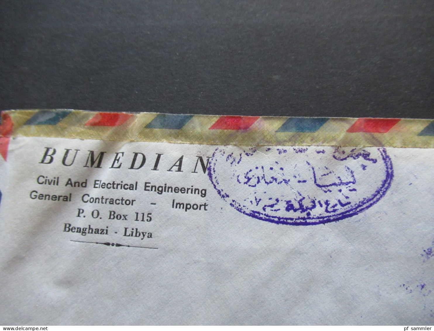 Afrika 1966 Libya Air Mail Mit Dreieckmarke Und Violetter Stempel Bumedian Benghazi Libya Nach Menden Gesendet - Libya