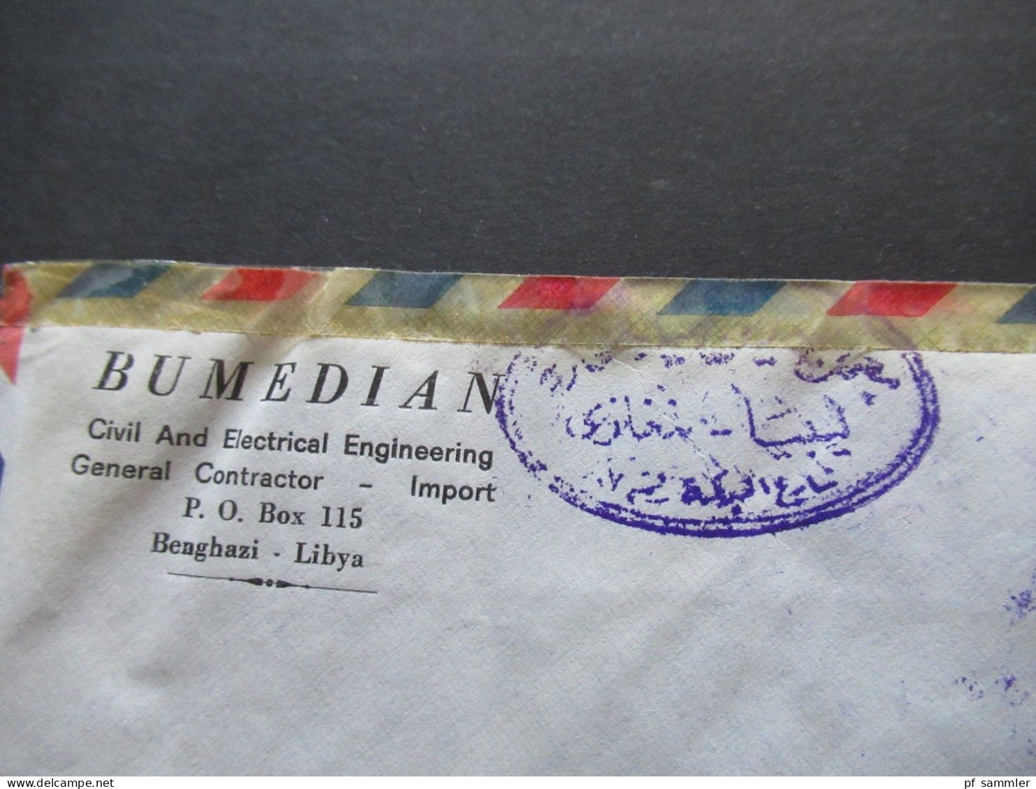 Afrika 1966 Libya Air Mail Mit Dreieckmarke Und Violetter Stempel Bumedian Benghazi Libya Nach Menden Gesendet - Libye