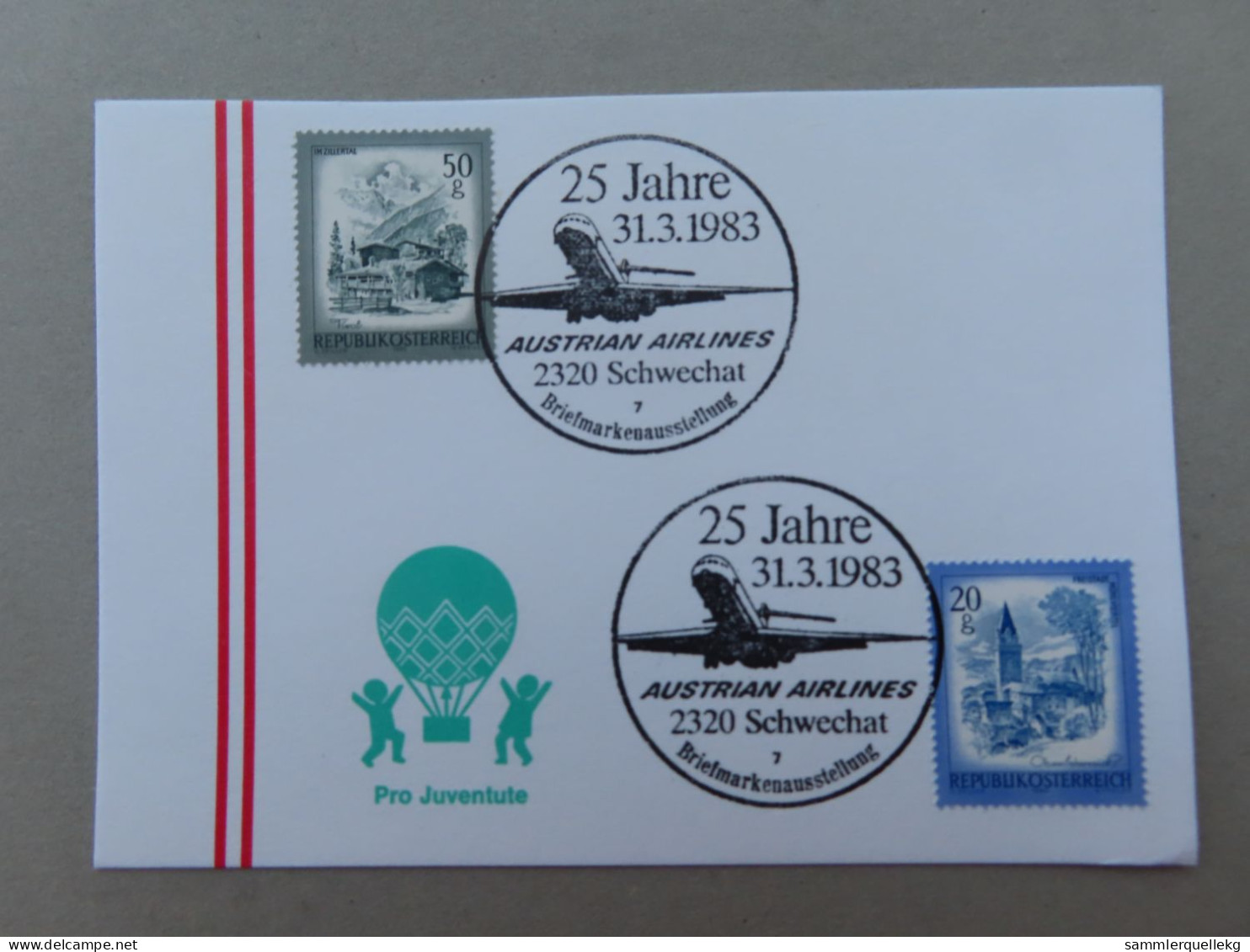 Österreich Pro Juventute - Mit Sonderstempel 31. 3. 1983  Schwechat, 25 Jahre Austrian Airlines (Nr.1585) - Altri & Non Classificati