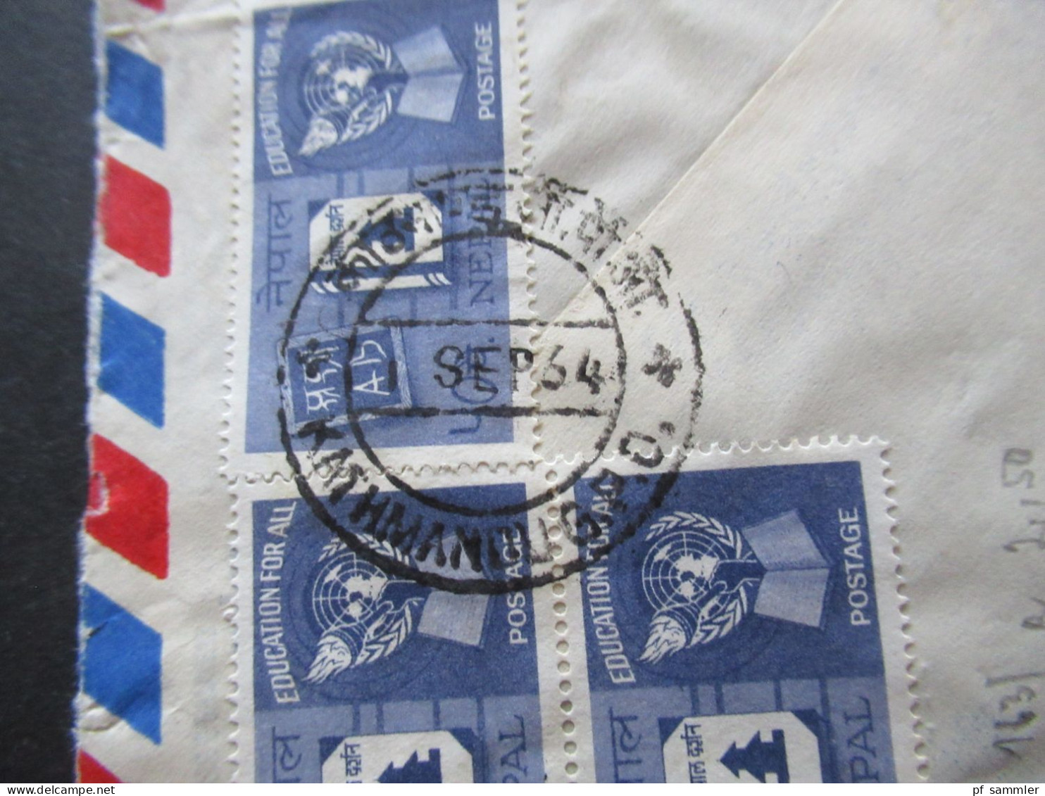 Asien Nepal Air Mail Luftpost Kathmandu GPO 1964 Education For All (3) MiF / Under Postal Certificate Auslandsbrief - Nepal