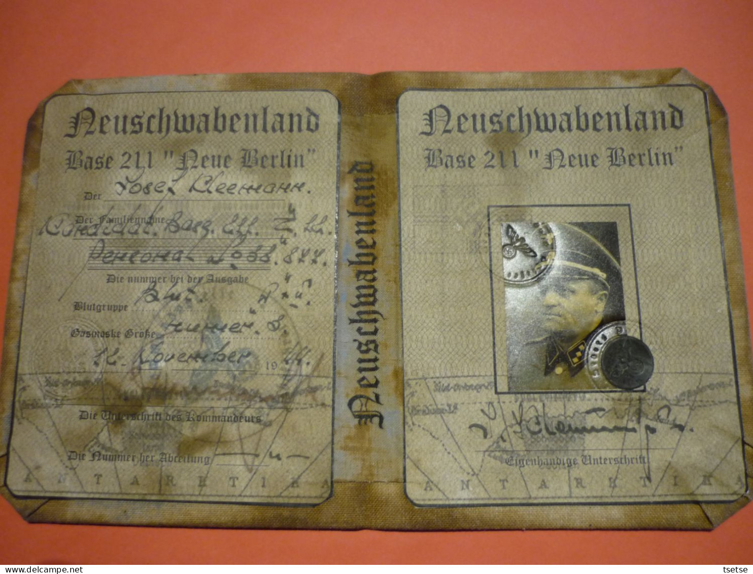 WW2 - Passeport Militaire Allemand / Deuschwabenland / Base 211 " Neue Berlin " - Josek Cleemann- 1944 - Weltkrieg 1939-45