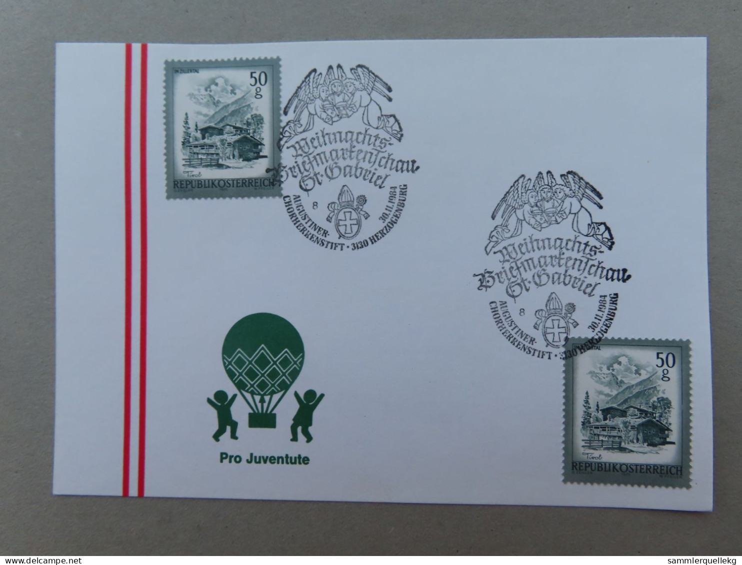 Österreich Pro Juventute - Mit Sonderstempel 30. 11. 1984 Herzogenburg,Weihnachts Briefmarkenschau St. Gabriel (Nr.1588) - Autres & Non Classés