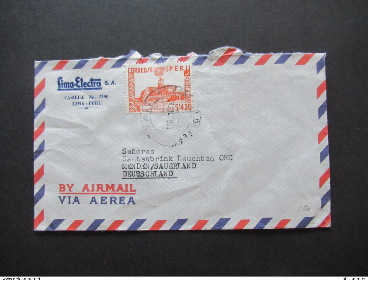 Südamerika Peru By Air Mail Luftpost 1963 Firmenumschlag Lima Electro S.A. Lima Peru 6x Auslandsbrief nach Menden