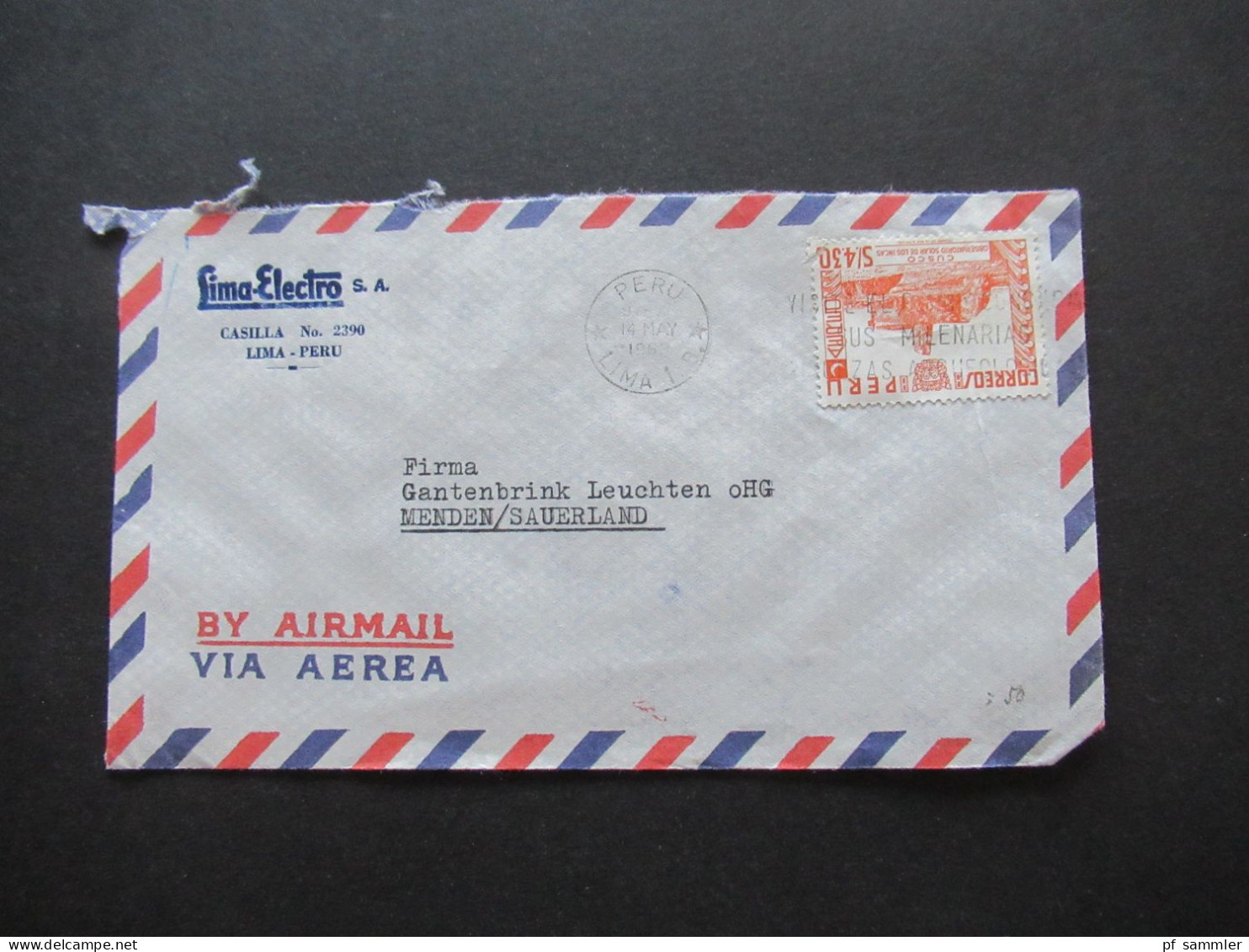 Südamerika Peru By Air Mail Luftpost 1963 Firmenumschlag Lima Electro S.A. Lima Peru 6x Auslandsbrief nach Menden