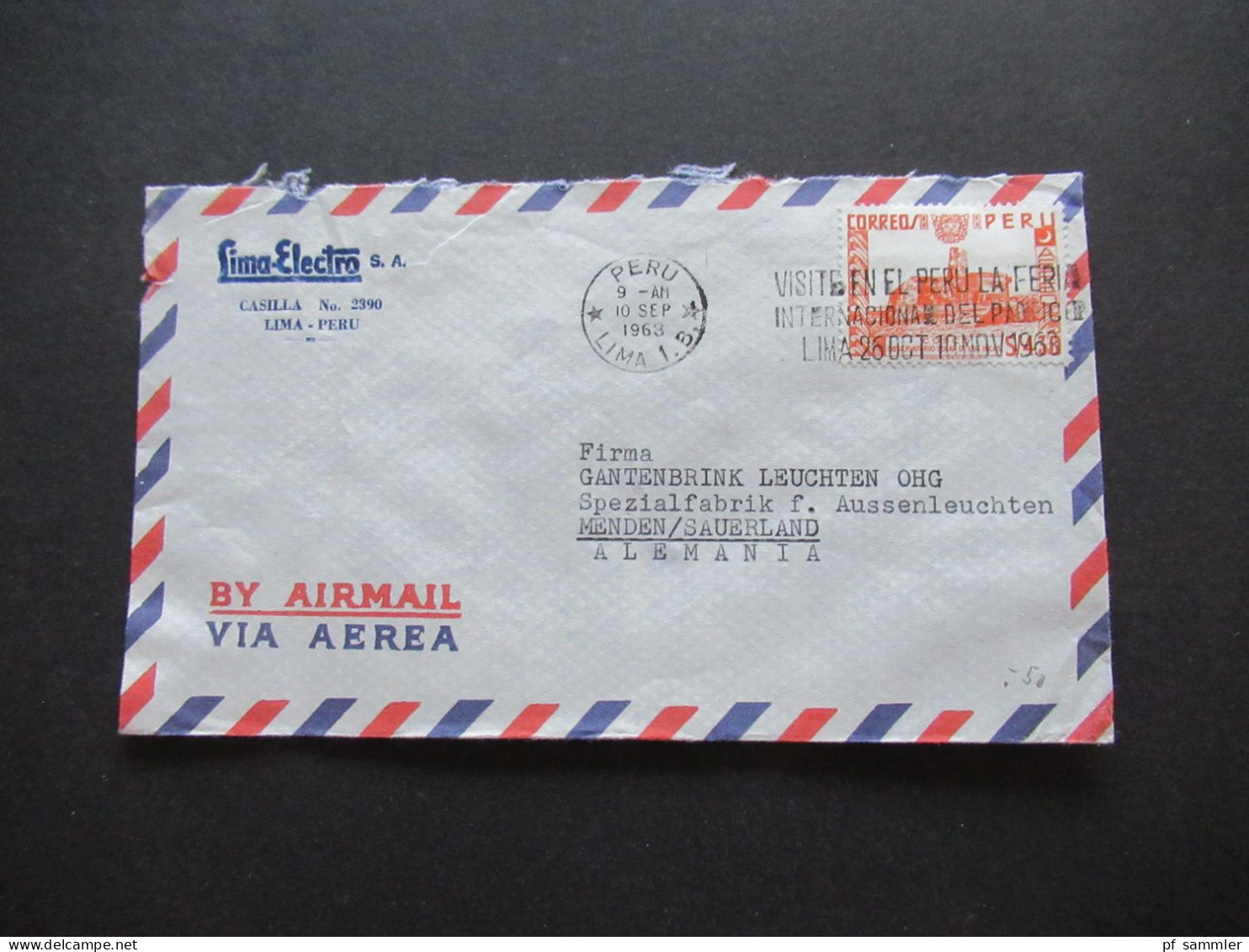 Südamerika Peru By Air Mail Luftpost 1963 Firmenumschlag Lima Electro S.A. Lima Peru 6x Auslandsbrief nach Menden