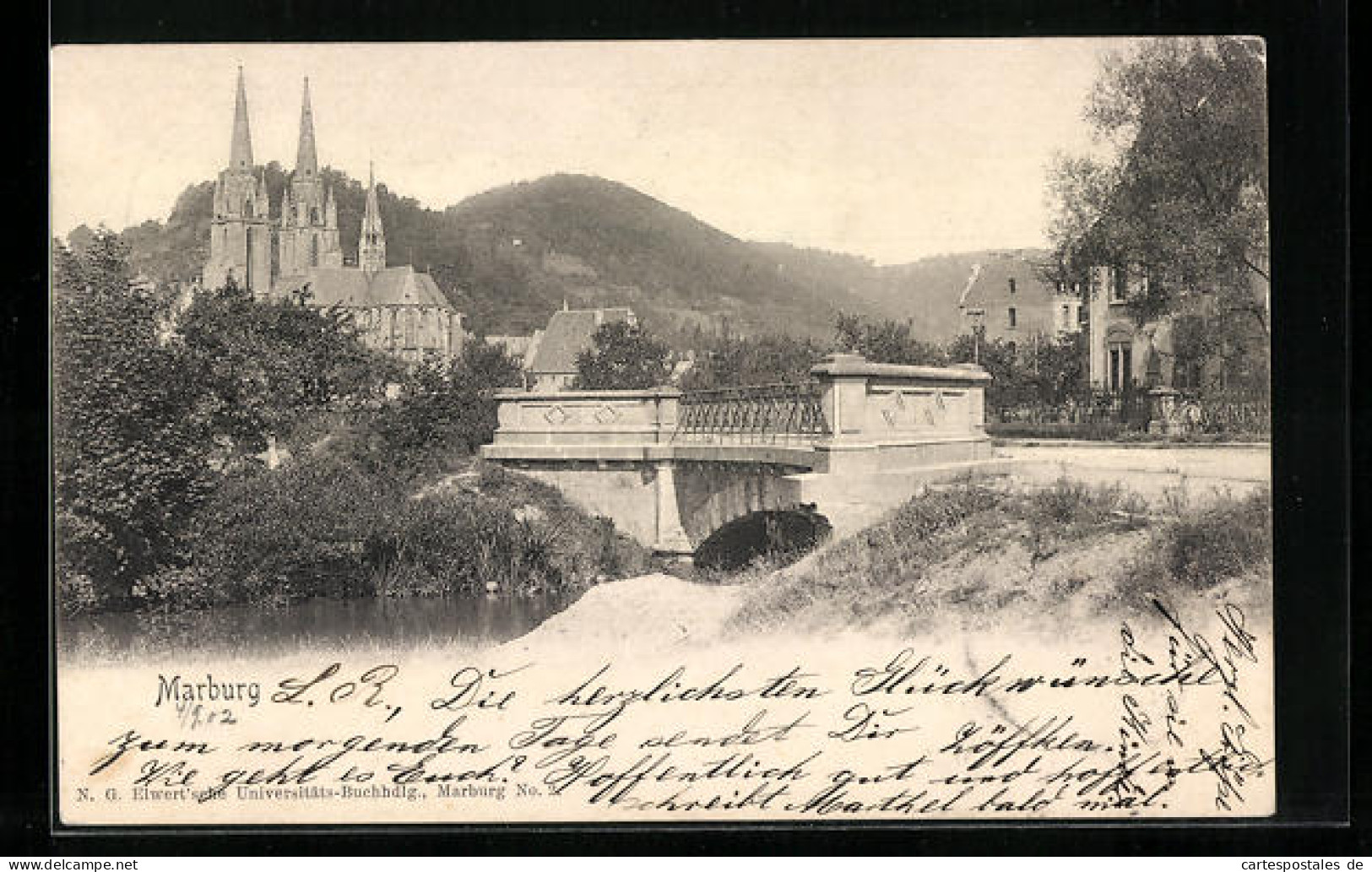 AK Marburg, Teilansicht Mit Brücke Und Elisabethkirche  - Marburg