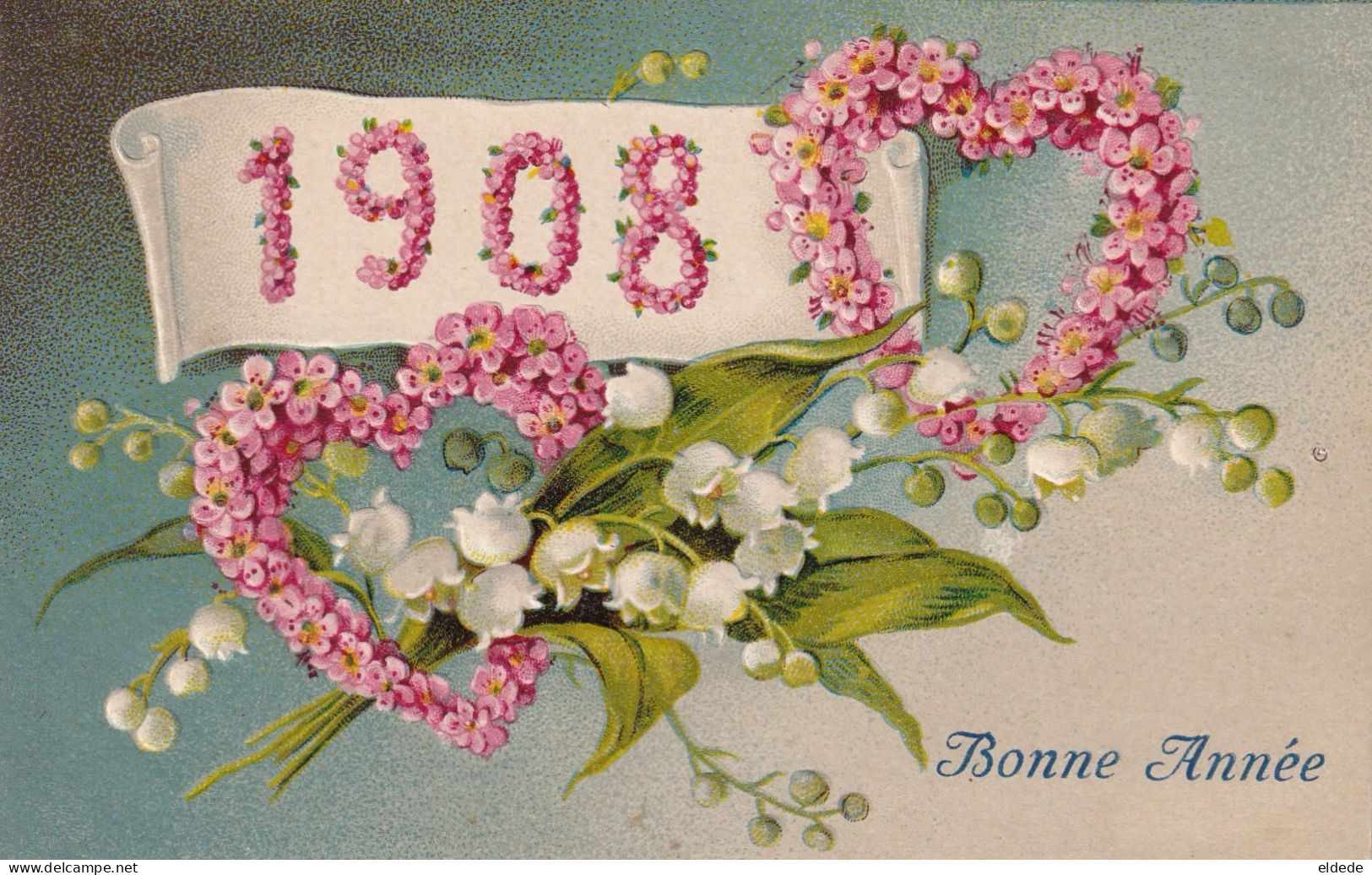 Millesime 1908  Gaufrée Fleurs Coeur Muguet  Embossed Envoi Pasquet Dun Sur Auron - Nieuwjaar
