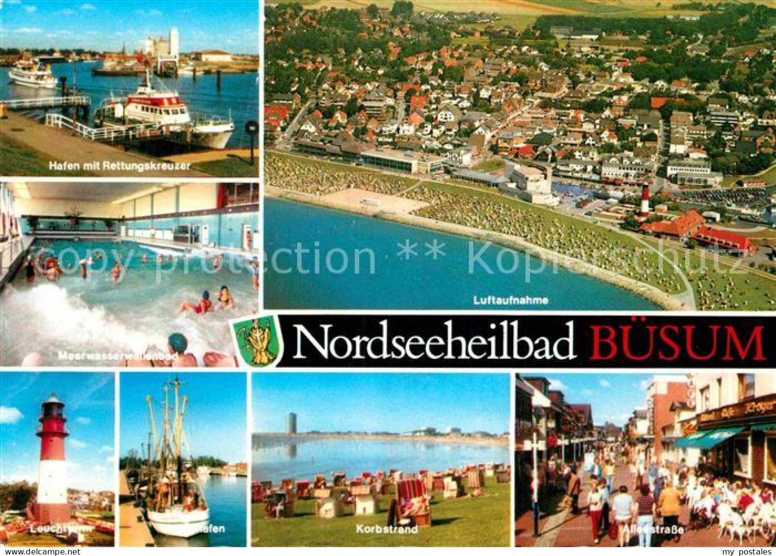 72856682 Buesum Nordseebad Fliegeraufnahme Korbstrand Alleestrasse Leuchtturm Ha - Büsum