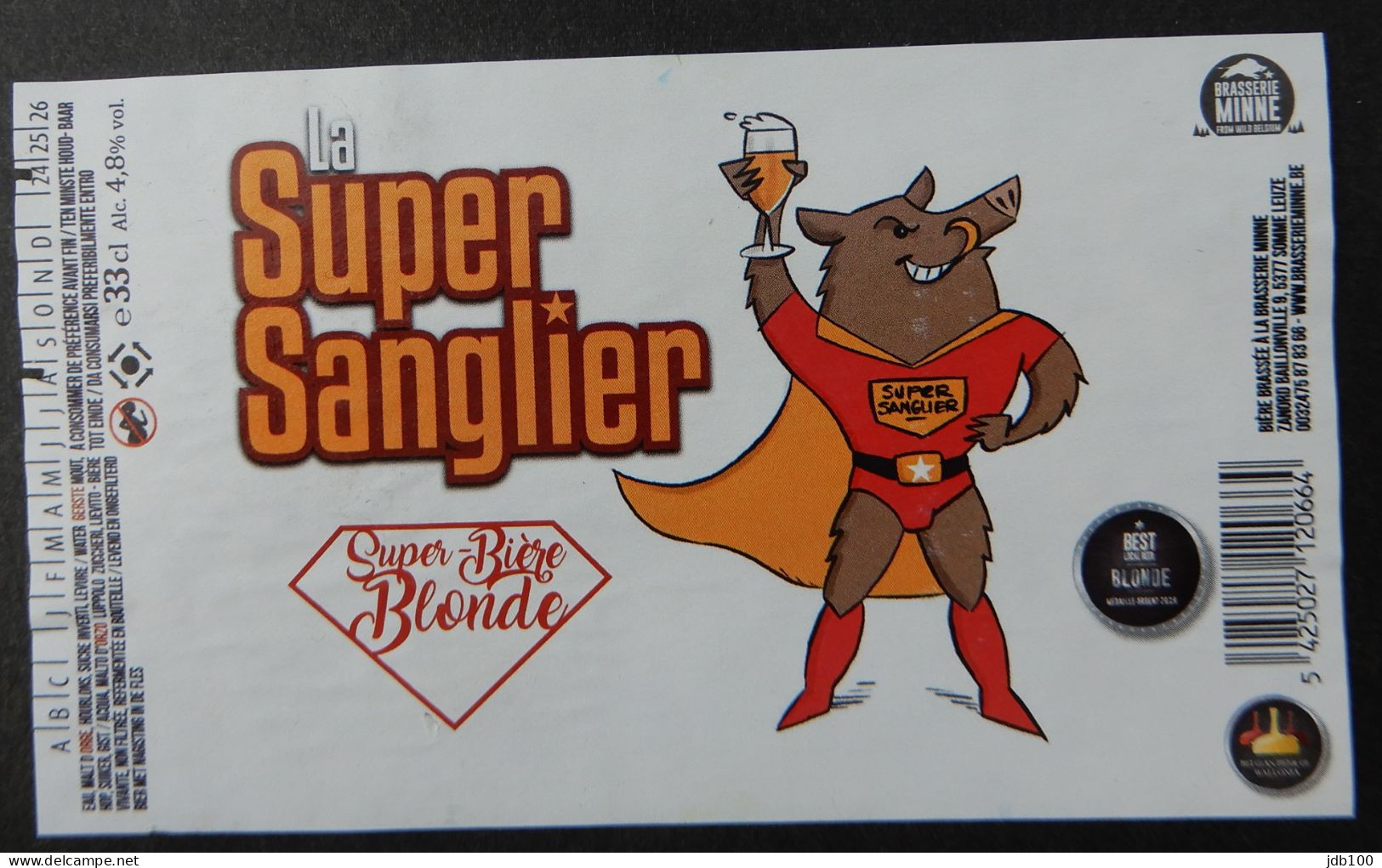 Bier Etiket (7v4), étiquette De Bière, Beer Label, La Super Sanglier Brouwerij Minne - Beer