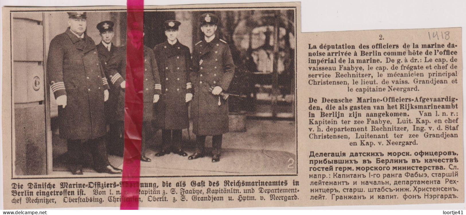 Oorlog Guerre 14/18 Berlin Officiers Marine Danoise, Deense Officieren - Orig. Knipsel Coupure Tijdschrift Magazine 1918 - Unclassified
