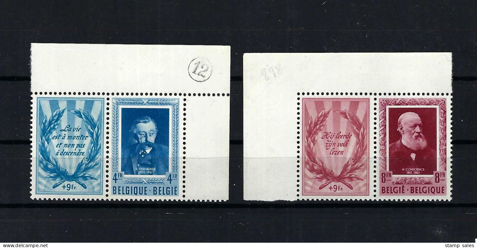 België N°898/899 Letterkundigen Tweeluiken 1952 MNH ** COB € 320,00 SUPERB - Ongebruikt