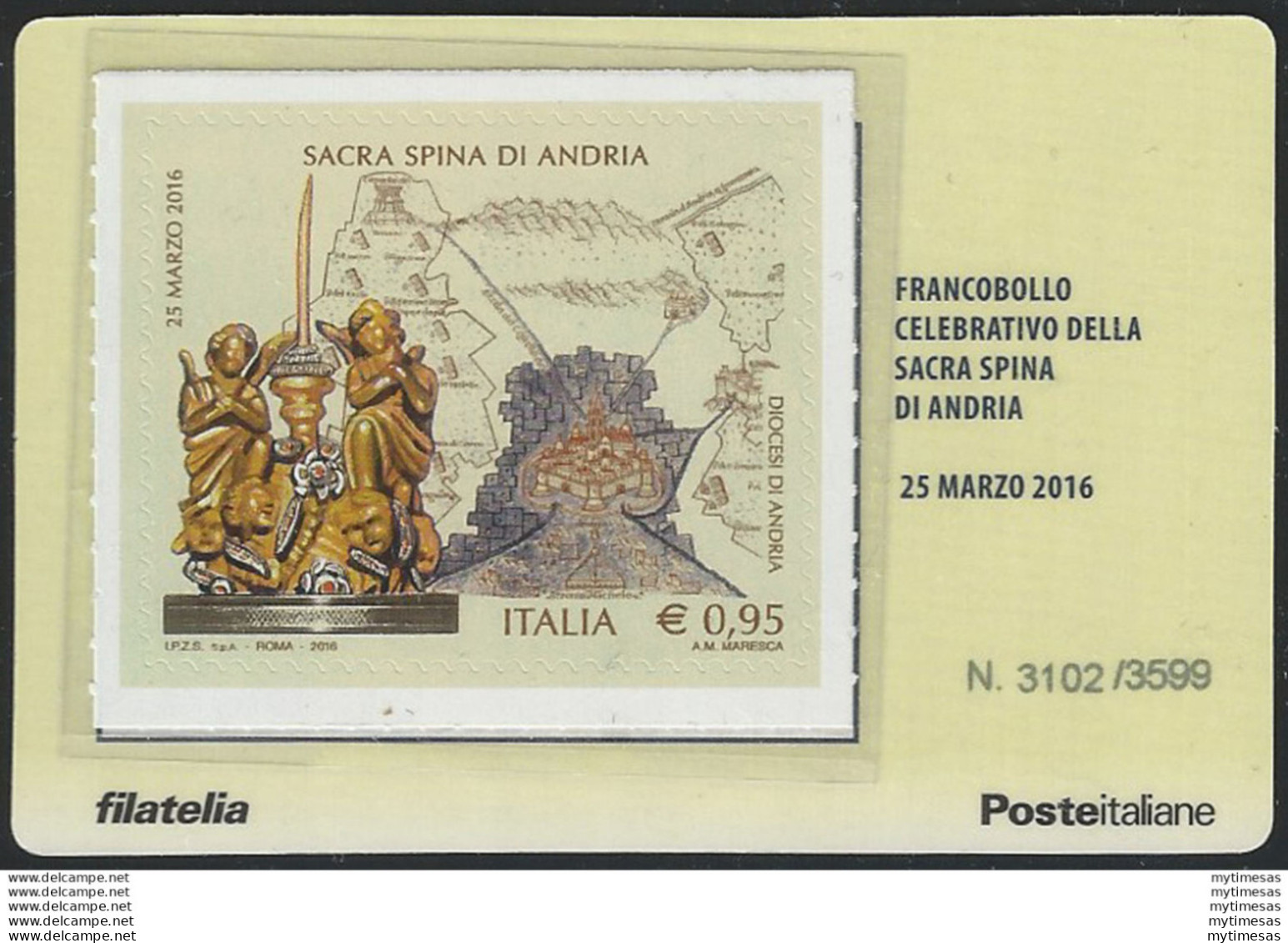 2016 Italia Tessera Filatelica Sacra Spina Andria Varietà Unif N. 12A - Altri & Non Classificati