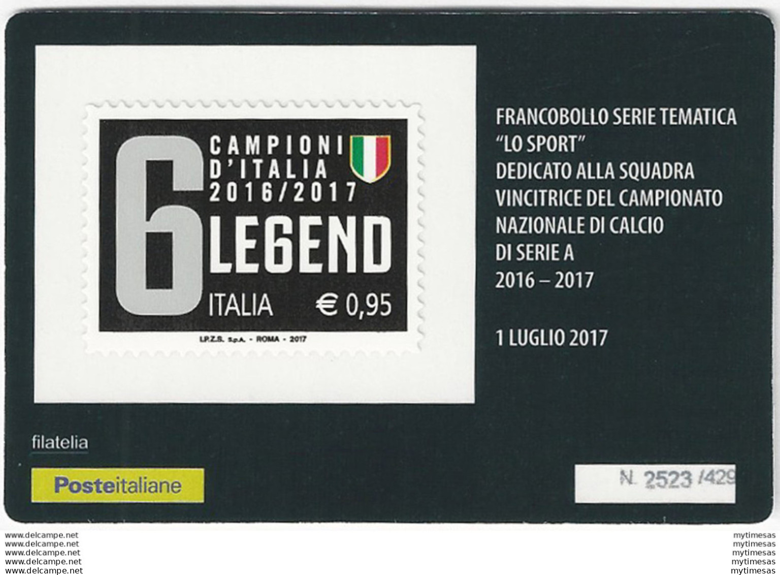 2017 Italia Tessera Filatelica Juventus Campione Varietà - Other & Unclassified