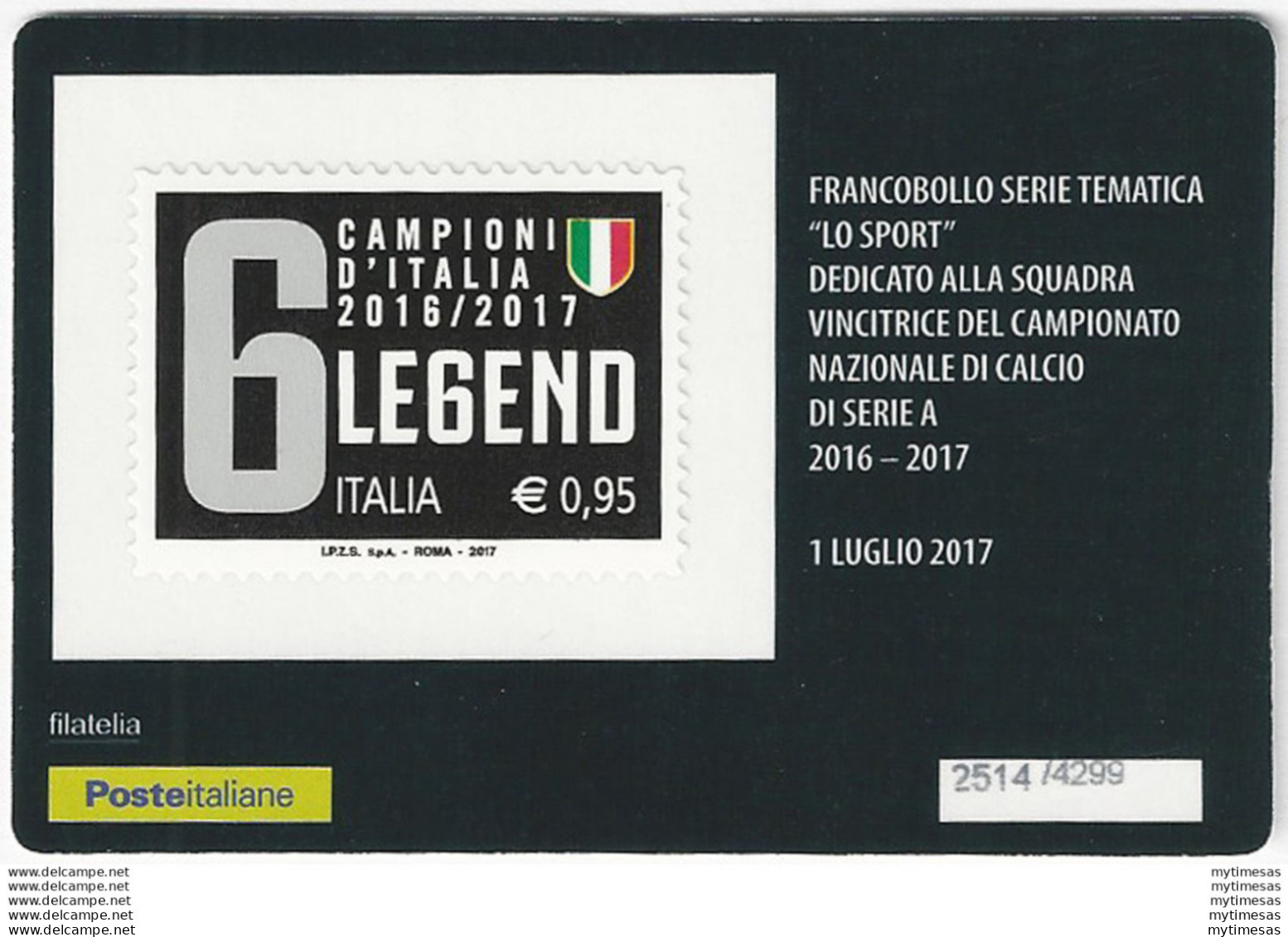 2017 Italia Tessera Filatelica Juventus Campione D'Italia Varietà - Andere & Zonder Classificatie