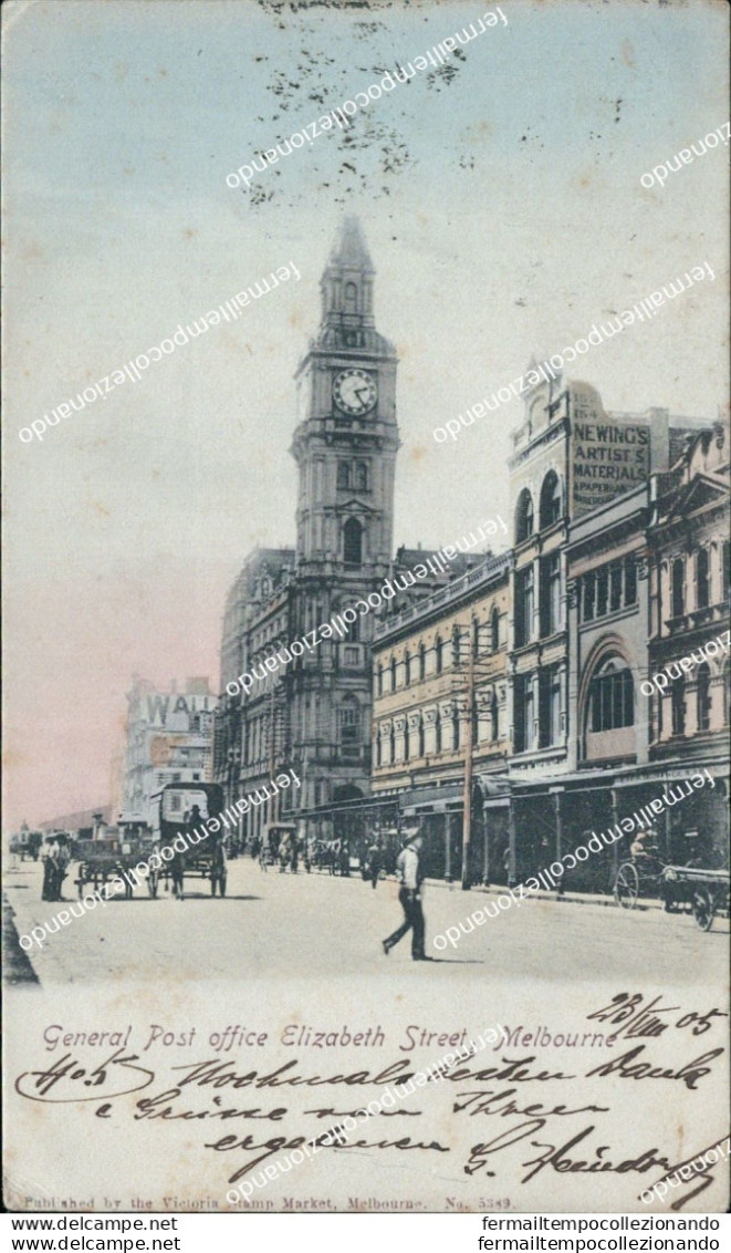 Cf7 Cartolina Melbourne General Office Elizabeth Street Austalia 1905 - Otros & Sin Clasificación