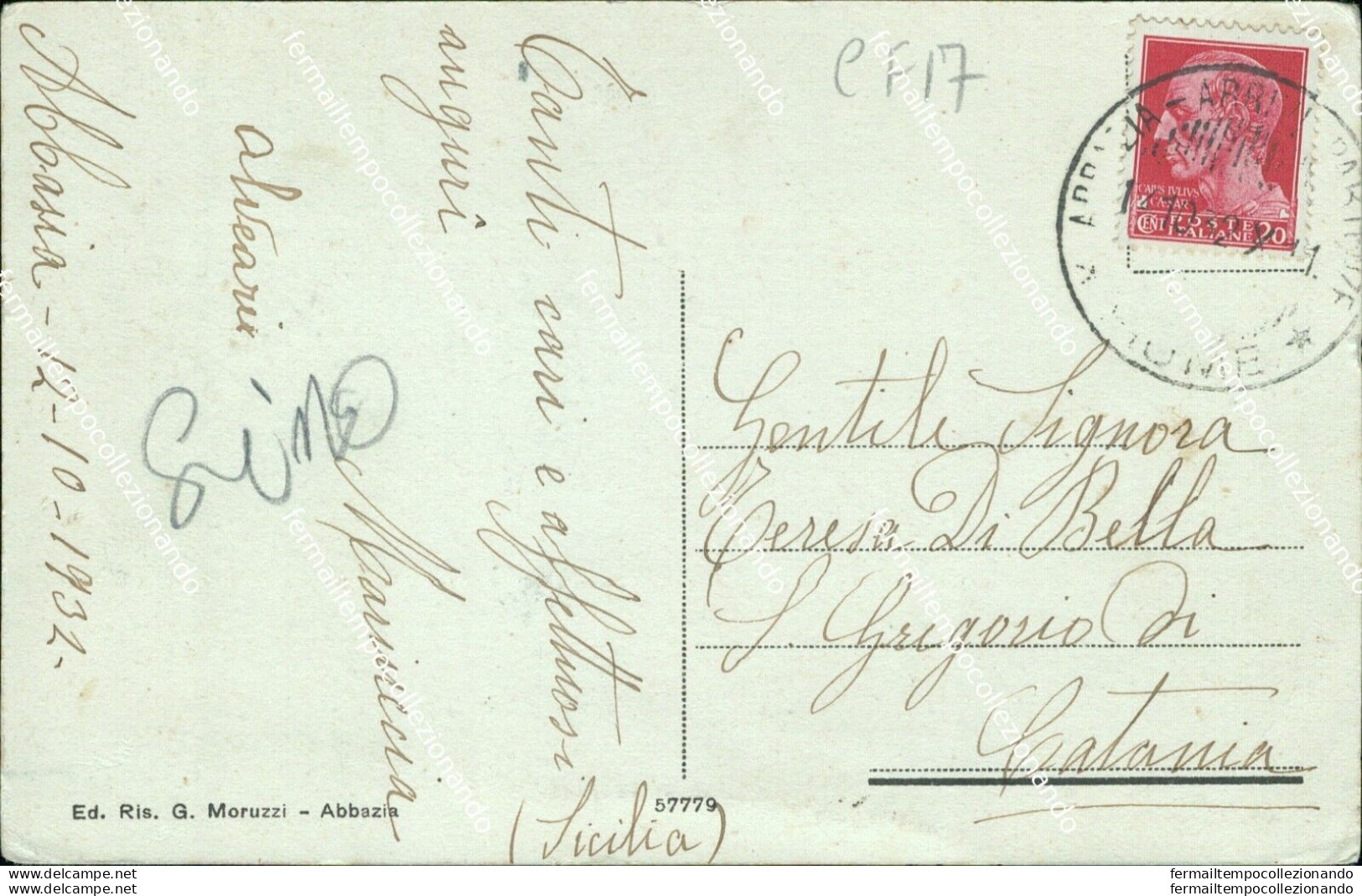 Cf17 Cartolina Abbazia Hotel Quisisana Croazia 1932 - Other & Unclassified