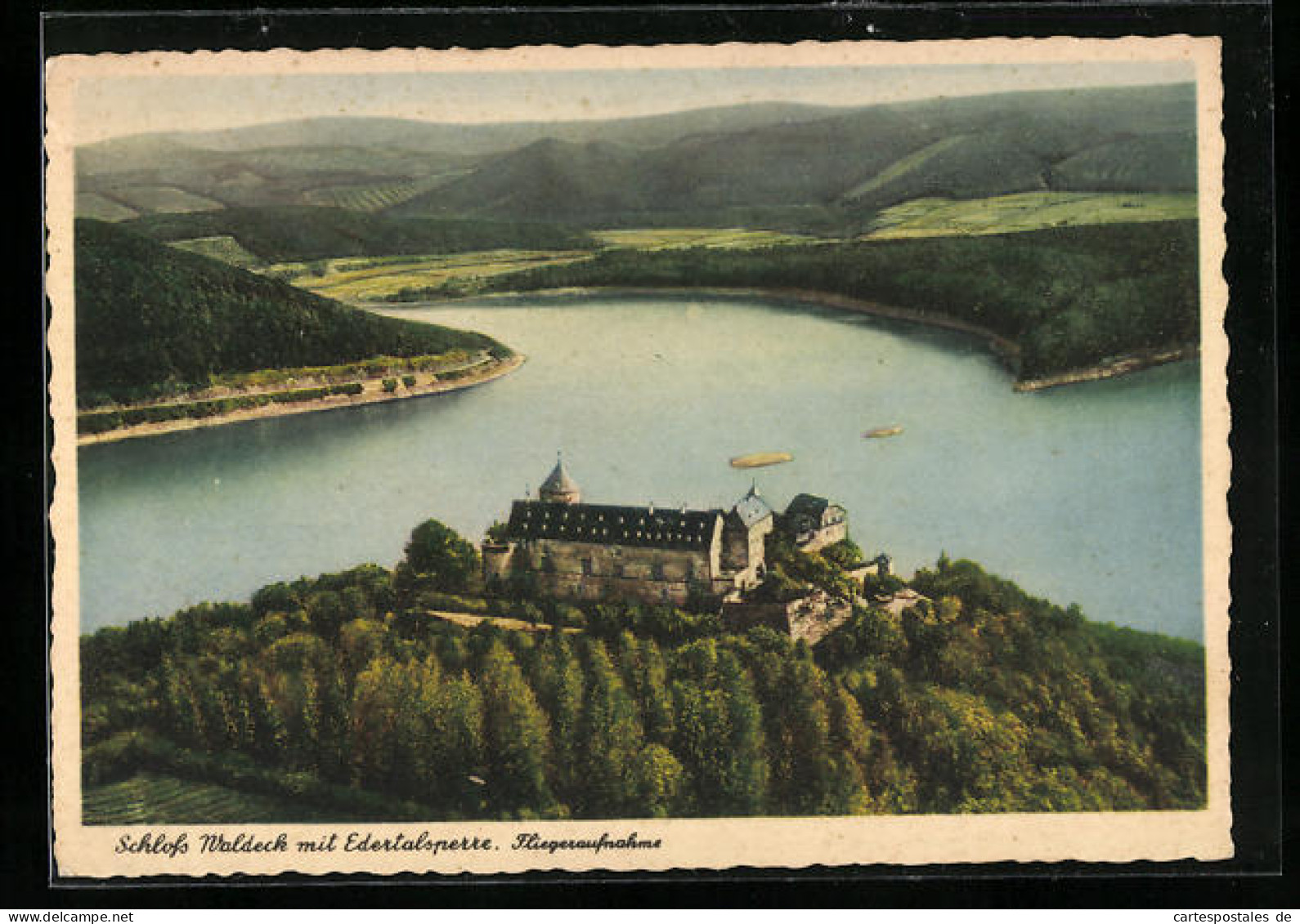 AK Waldeck, Schloss Mit Edertalsperre Vom Flugzeug Aus  - Waldeck
