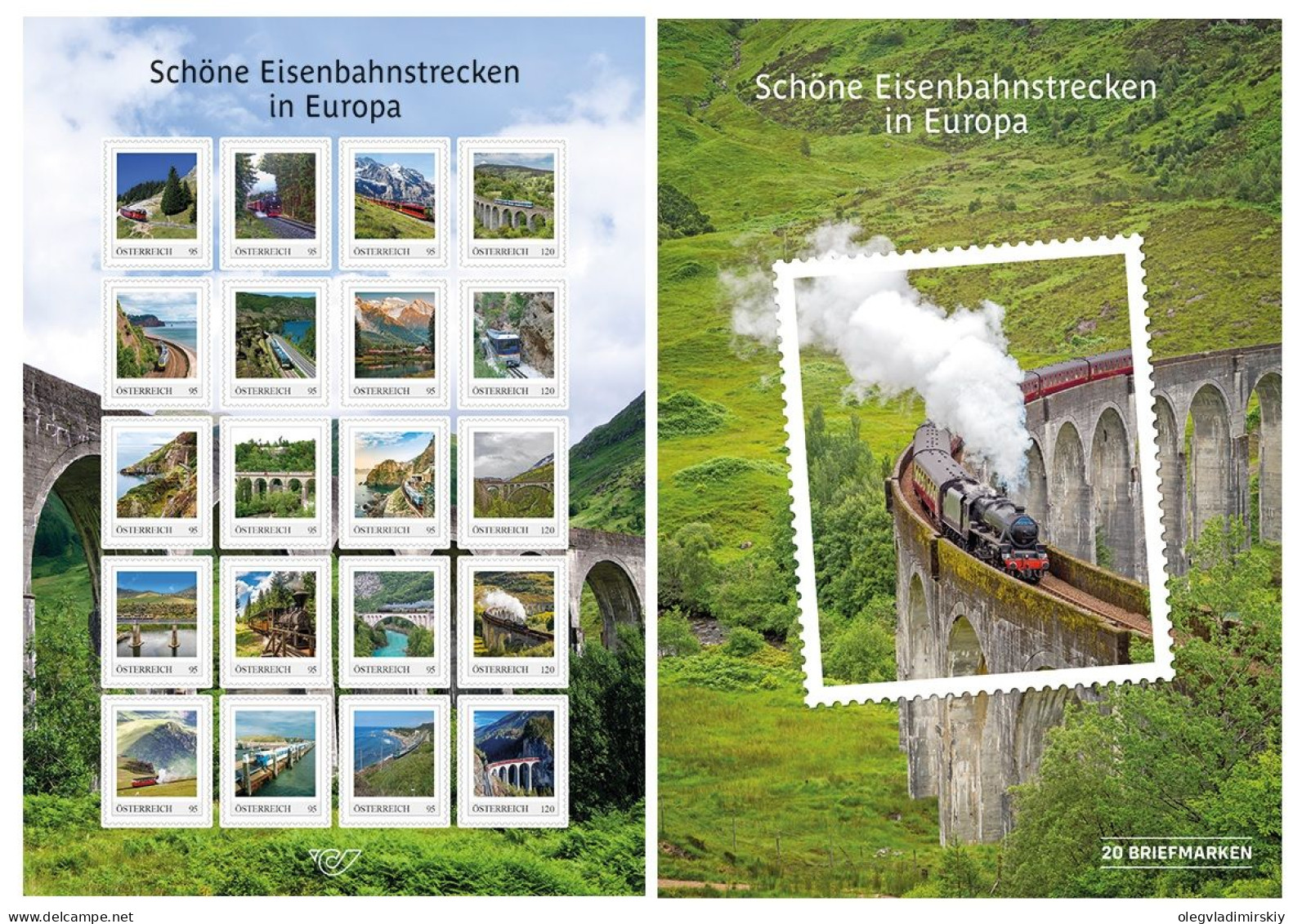 Austria Österreich L'Autriche 2024 Beautiful Railway Routes In Europe Set Of 20 Stamps In Special Sheetlet / Block MNH - Treinen