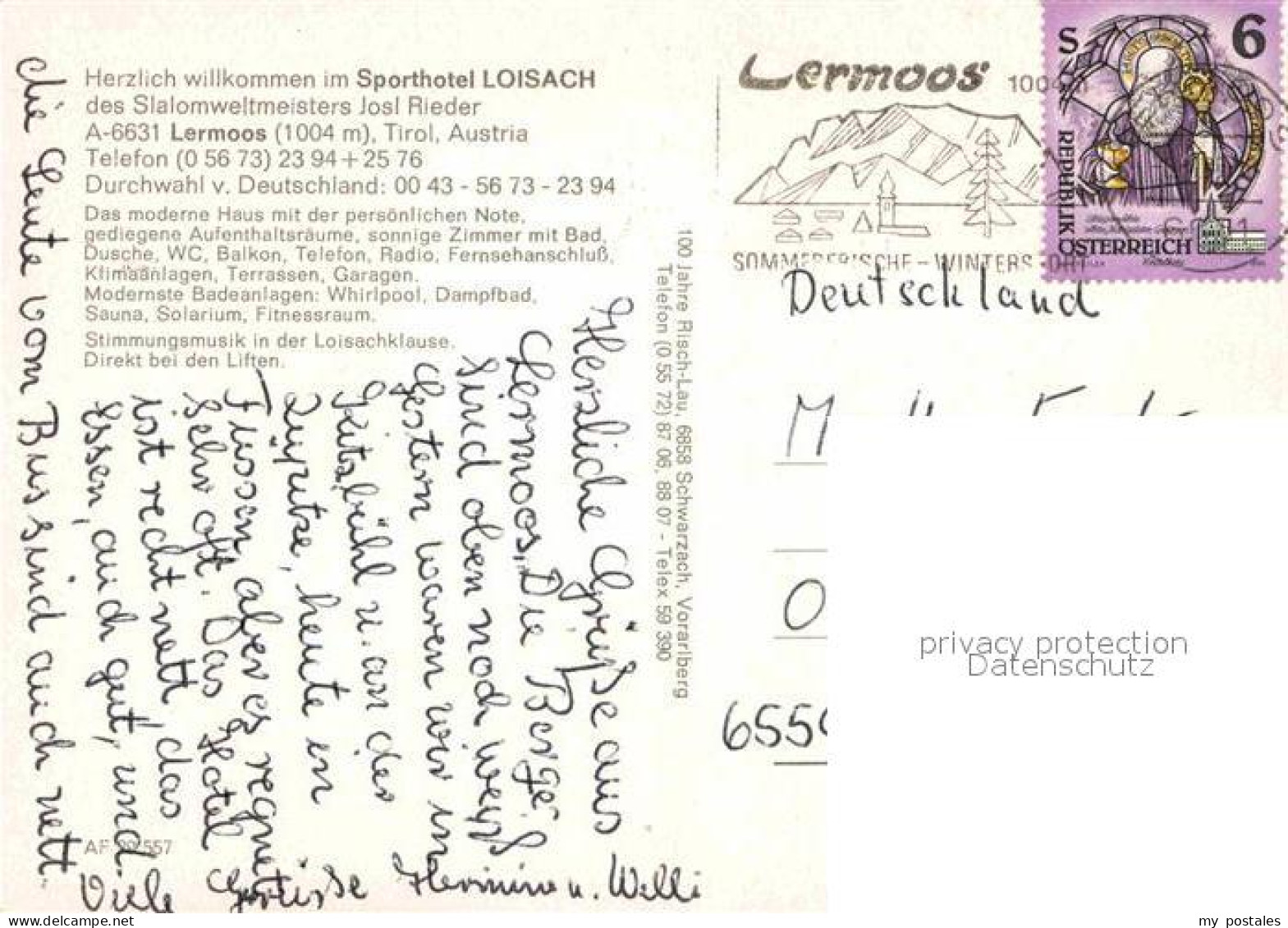 72855340 Lermoos Tirol Sporthotel Loisach Slalomweltmeistr Josl Rieder Lermoos - Andere & Zonder Classificatie