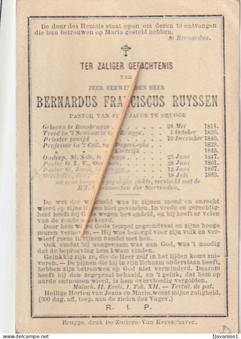 Priester, Prêtre, Abbé,Bernardus Ruyssen, Brugge, Roesbrugge, Poperinge, Kotrijk, Oostende, 1883 - Religion & Esotericism