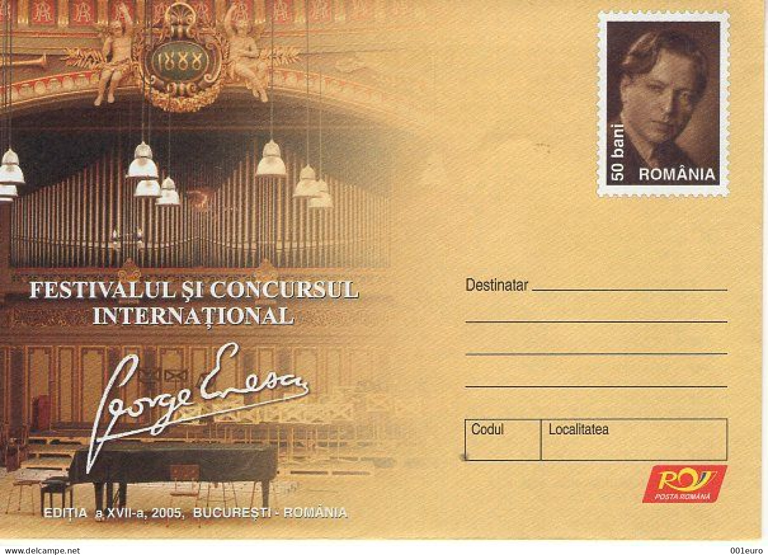 ROMANIA 087y2005: MUSIC - GEORGE ENESCU, Unused Prepaid Postal Stationery Cover - Registered Shipping! - Postal Stationery