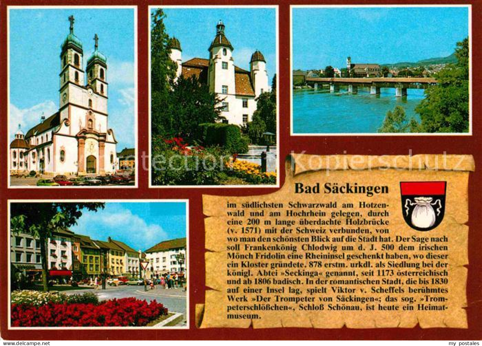 72854650 Bad Saeckingen St. Fridolinsmuenster Trompeterschloss Holzbruecke Muens - Bad Saeckingen