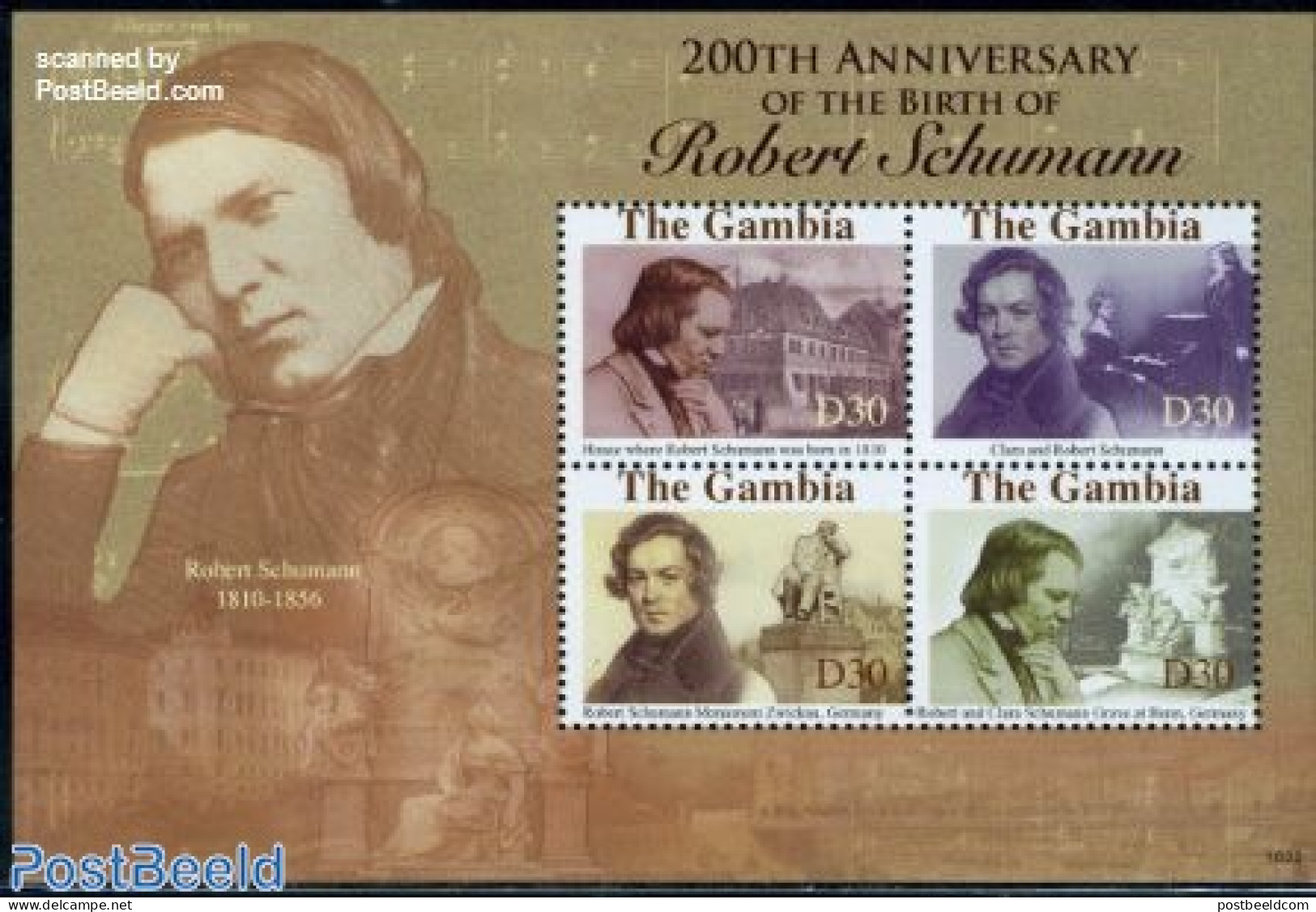 Gambia 2010 Robert Schumann 4v M/s, Mint NH, Performance Art - Music - Musique