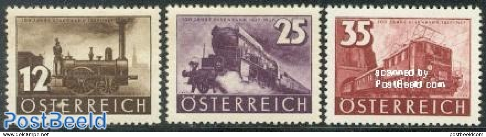 Austria 1937 Railways Centenary 3v, Mint NH, Transport - Railways - Nuevos