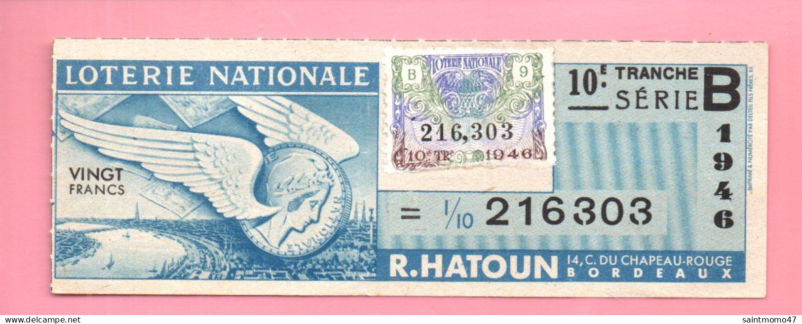 FRANCE . LOTERIE NATIONALE . " R. HATOUN " . 1946 - Ref. N°13018 - - Lotterielose