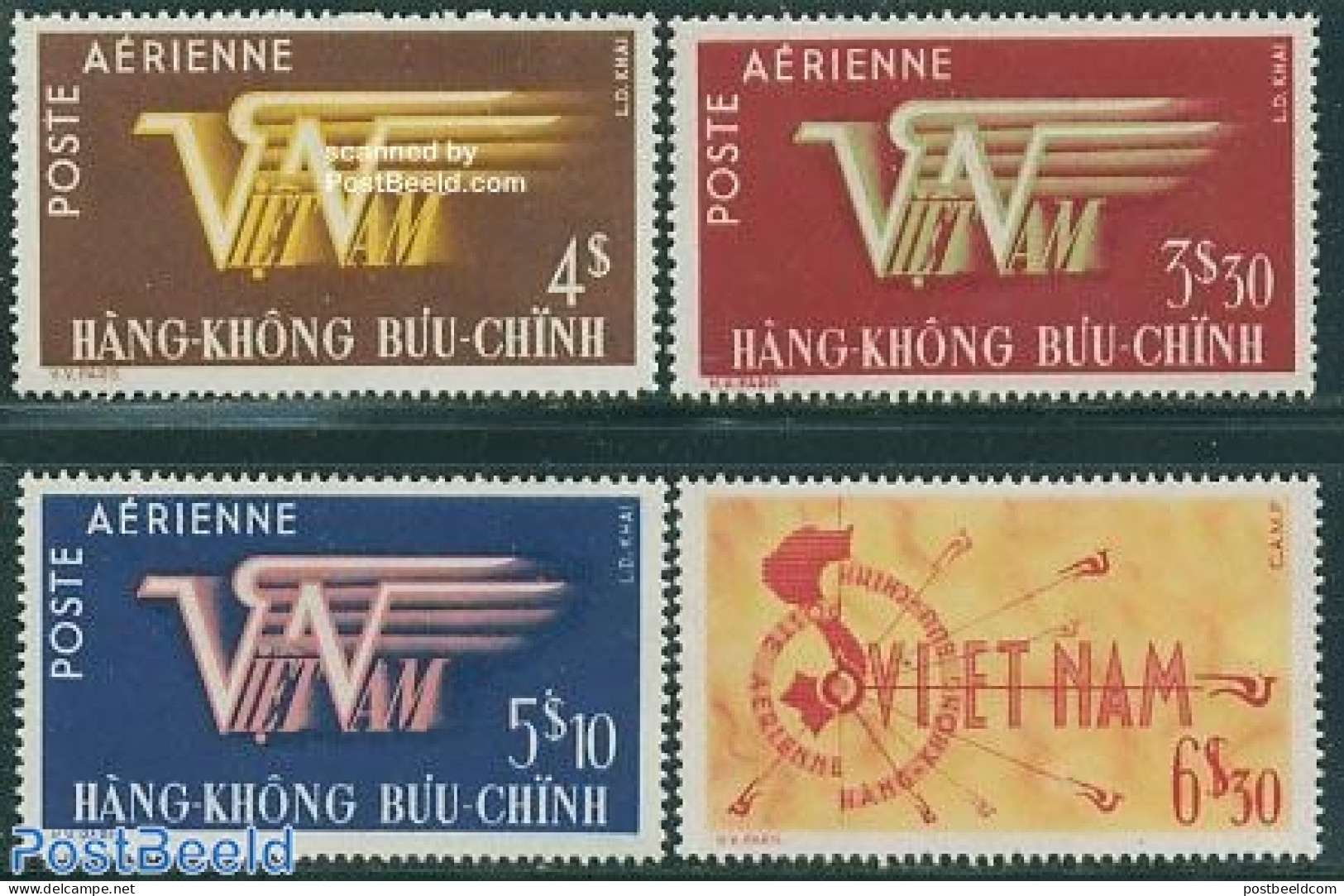 Vietnam, South 1952 Airmail 4v, Mint NH, Various - Maps - Geographie