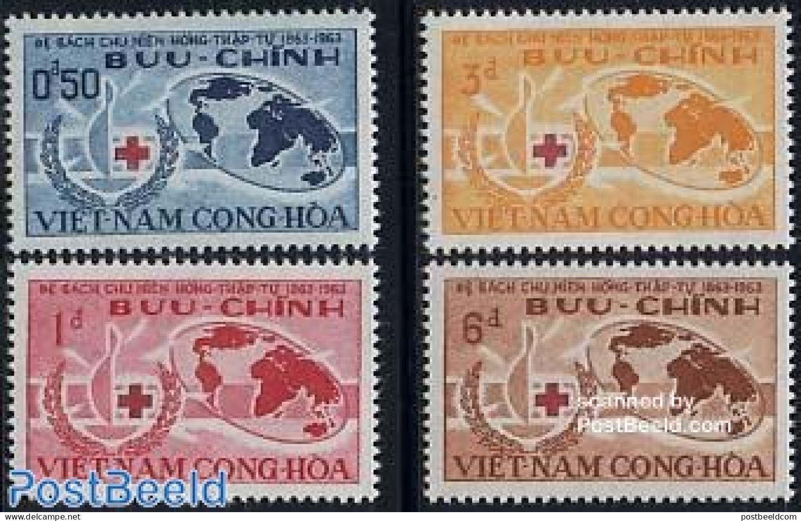 Vietnam, South 1963 Red Cross 4v, Mint NH, Health - Various - Red Cross - Globes - Maps - Rotes Kreuz