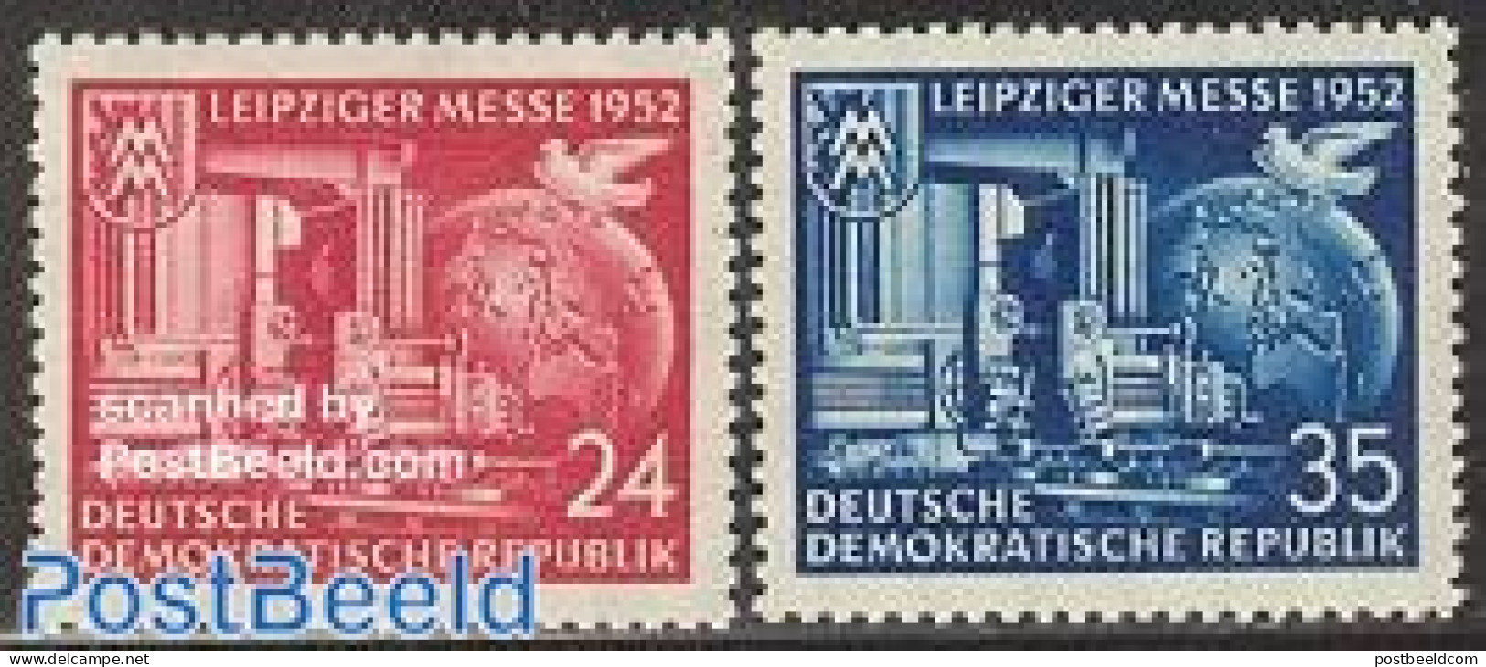Germany, DDR 1952 Leipzig Autumn Fair 2v, Mint NH, Nature - Various - Birds - Export & Trade - Globes - Industry - Unused Stamps