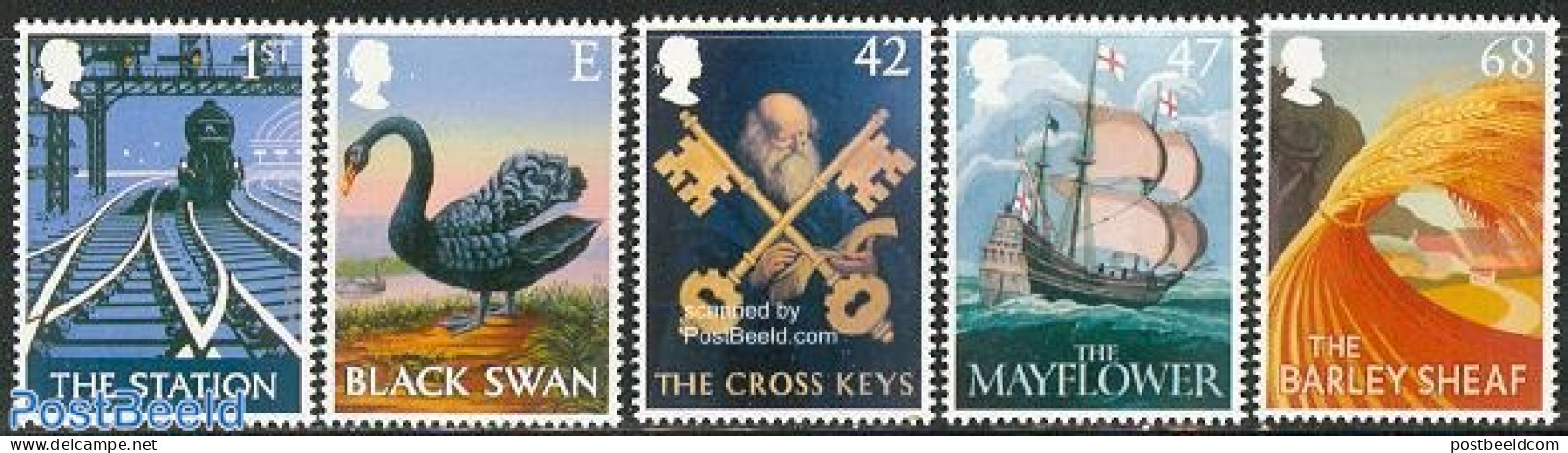 Great Britain 2003 Pub Signs 5v, Mint NH, Nature - Transport - Birds - Railways - Ships And Boats - Unused Stamps