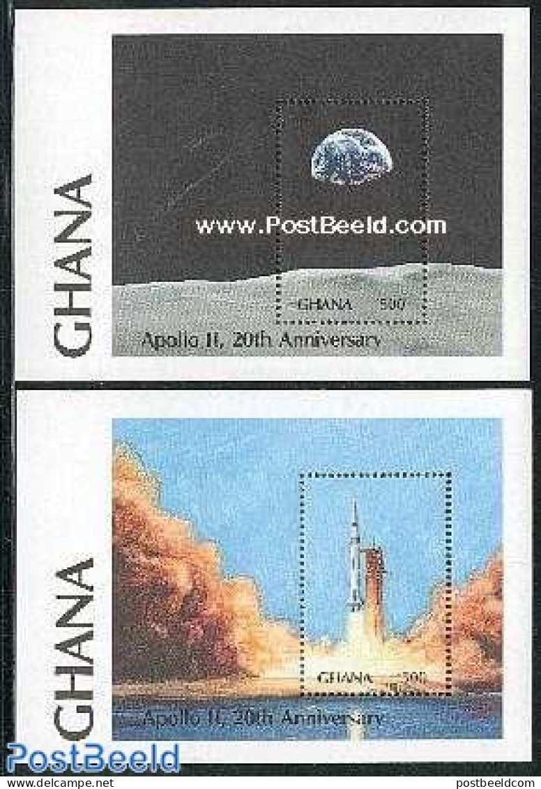 Ghana 1989 Moonlanding Anniversary 2 S/s, Mint NH, Transport - Space Exploration - Other & Unclassified