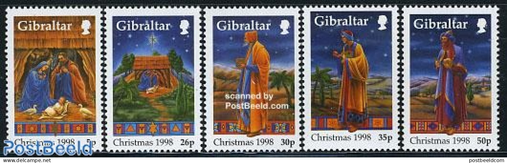 Gibraltar 1998 Christmas 5v, Mint NH, Religion - Christmas - Navidad