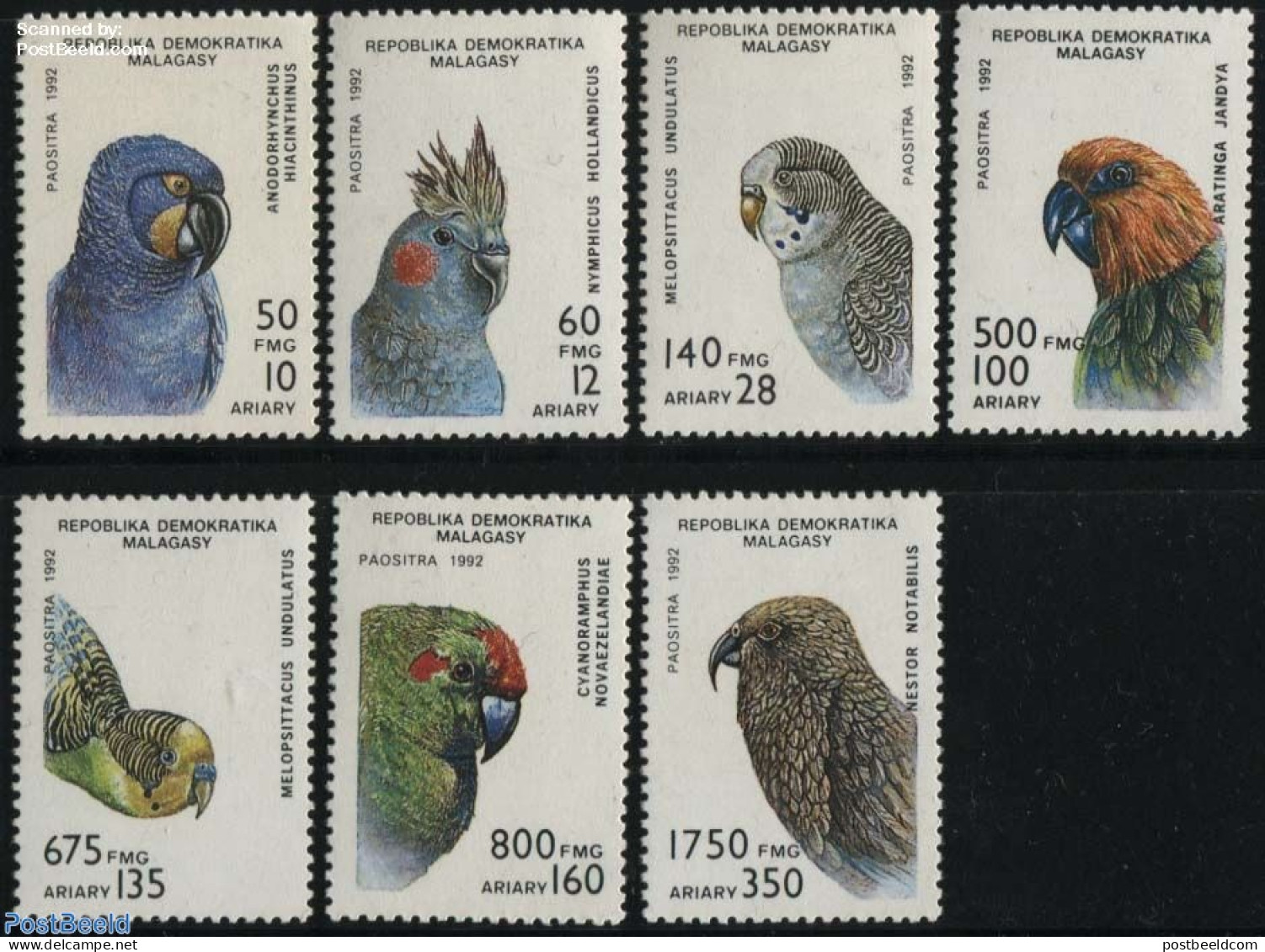 Madagascar 1993 Parrots 7v, Mint NH, Nature - Birds - Parrots - Autres & Non Classés