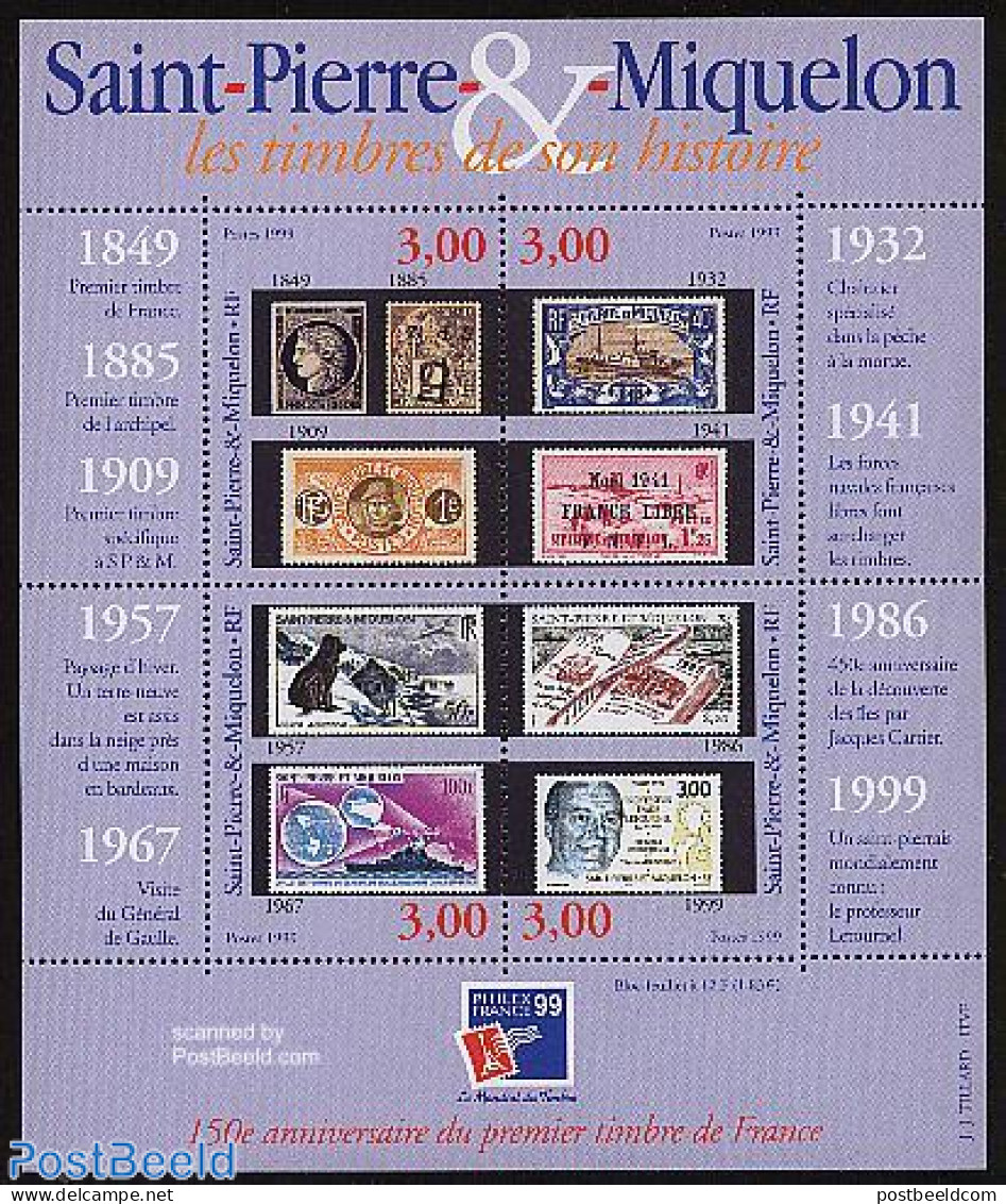 Saint Pierre And Miquelon 1999 Philexfrance S/s, Mint NH, Nature - Transport - Dogs - Stamps On Stamps - Ships And Boa.. - Briefmarken Auf Briefmarken