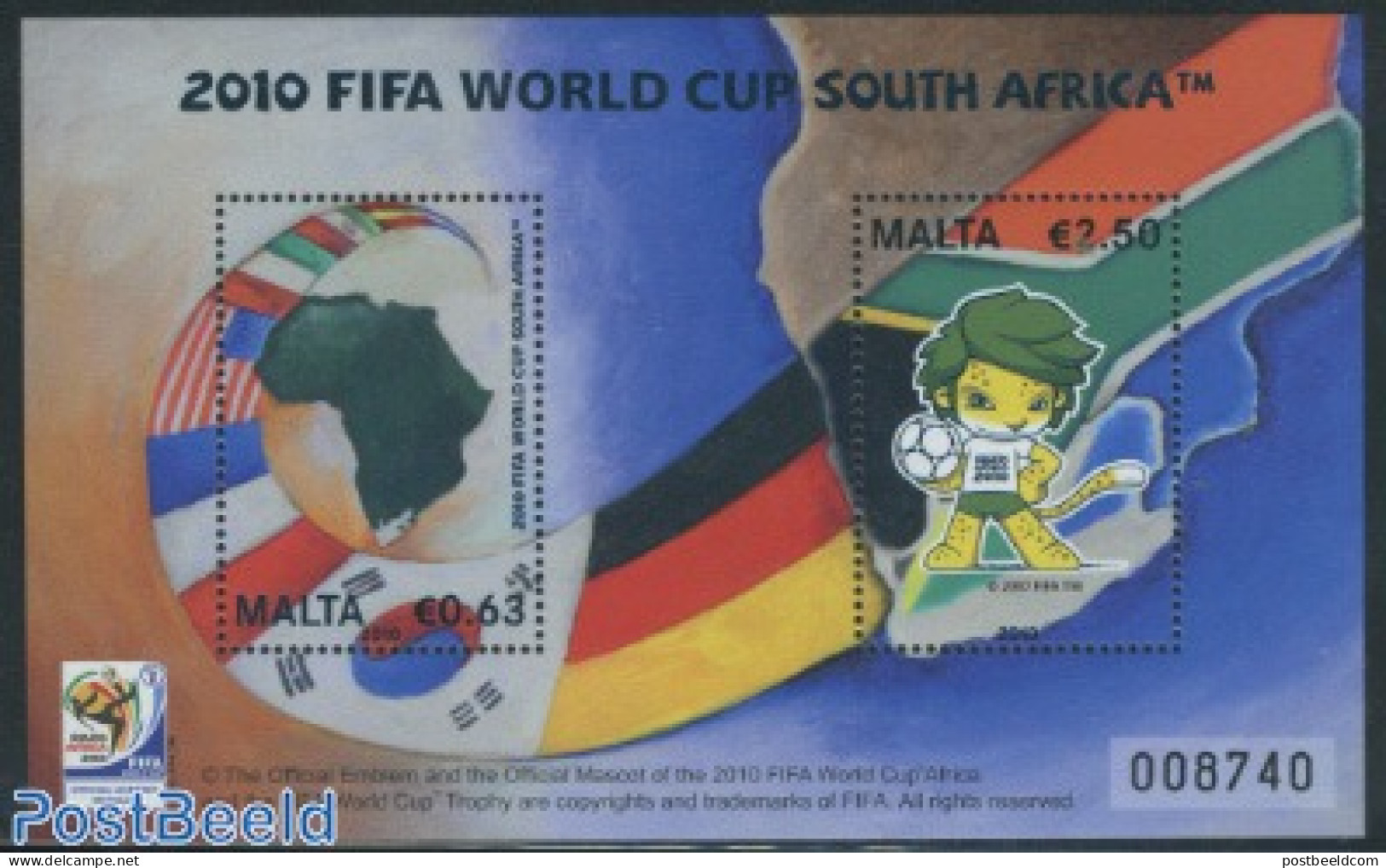 Malta 2010 World Cup Football South Africa S/s, Mint NH, History - Sport - Various - Flags - Football - Maps - Geografía