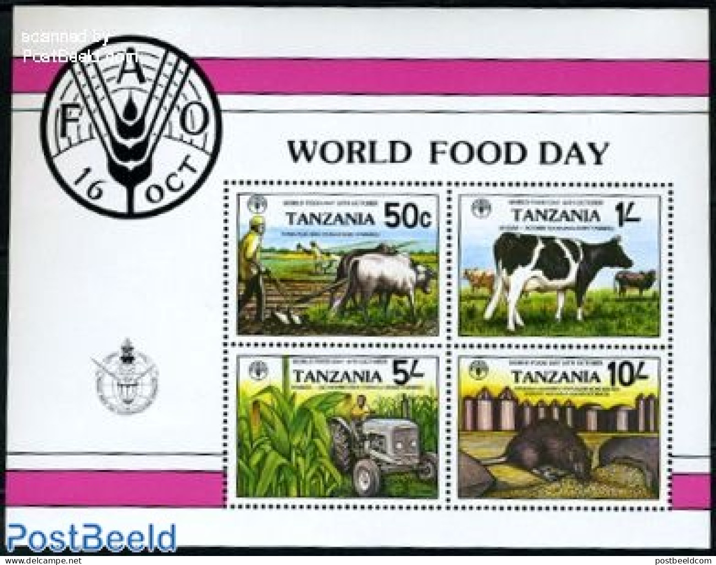 Tanzania 1982 World Food Day S/s, Mint NH, Health - Nature - Various - Food & Drink - Animals (others & Mixed) - Cattl.. - Alimentation