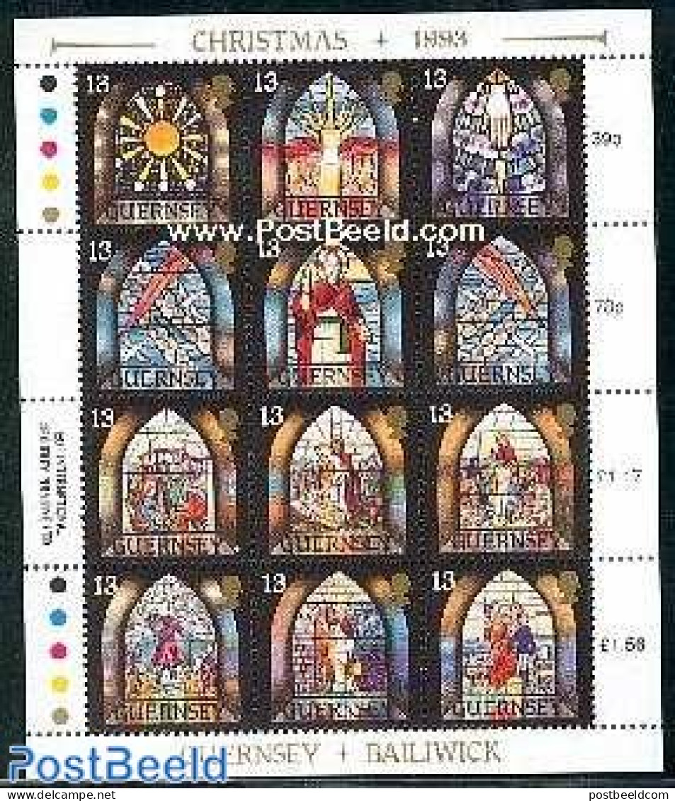 Guernsey 1993 Christmas 12v M/s, Mint NH, Religion - Christmas - Art - Stained Glass And Windows - Navidad