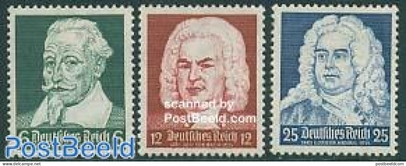 Germany, Empire 1935 Schuetz, Bach, Haendel 3v, Mint NH, Performance Art - Music - Nuovi