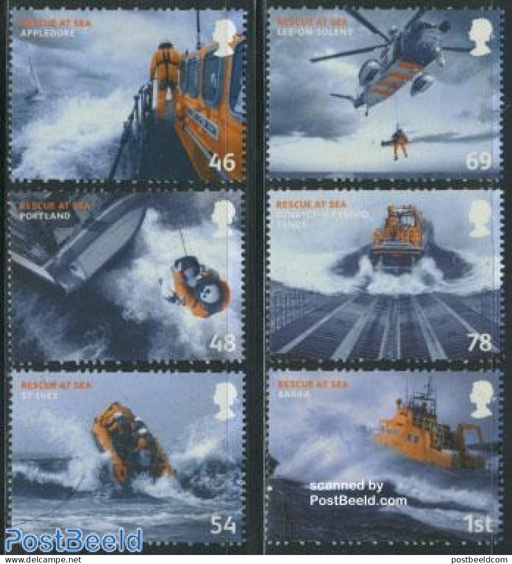 Great Britain 2008 Mayday, Rescue At Sea 6v, Mint NH, Transport - Helicopters - Ships And Boats - Ongebruikt