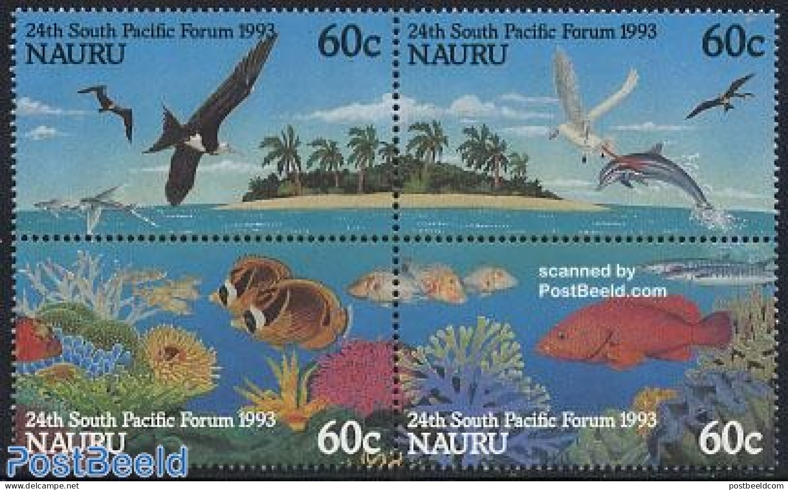 Nauru 1993 South Pacific Forum 4v [+], Mint NH, Nature - Birds - Fish - Sea Mammals - Peces