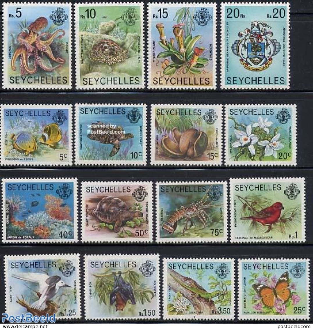 Seychelles 1977 Flora & Fauna, Definitives 16v, Mint NH, History - Nature - Coat Of Arms - Animals (others & Mixed) - .. - Poissons