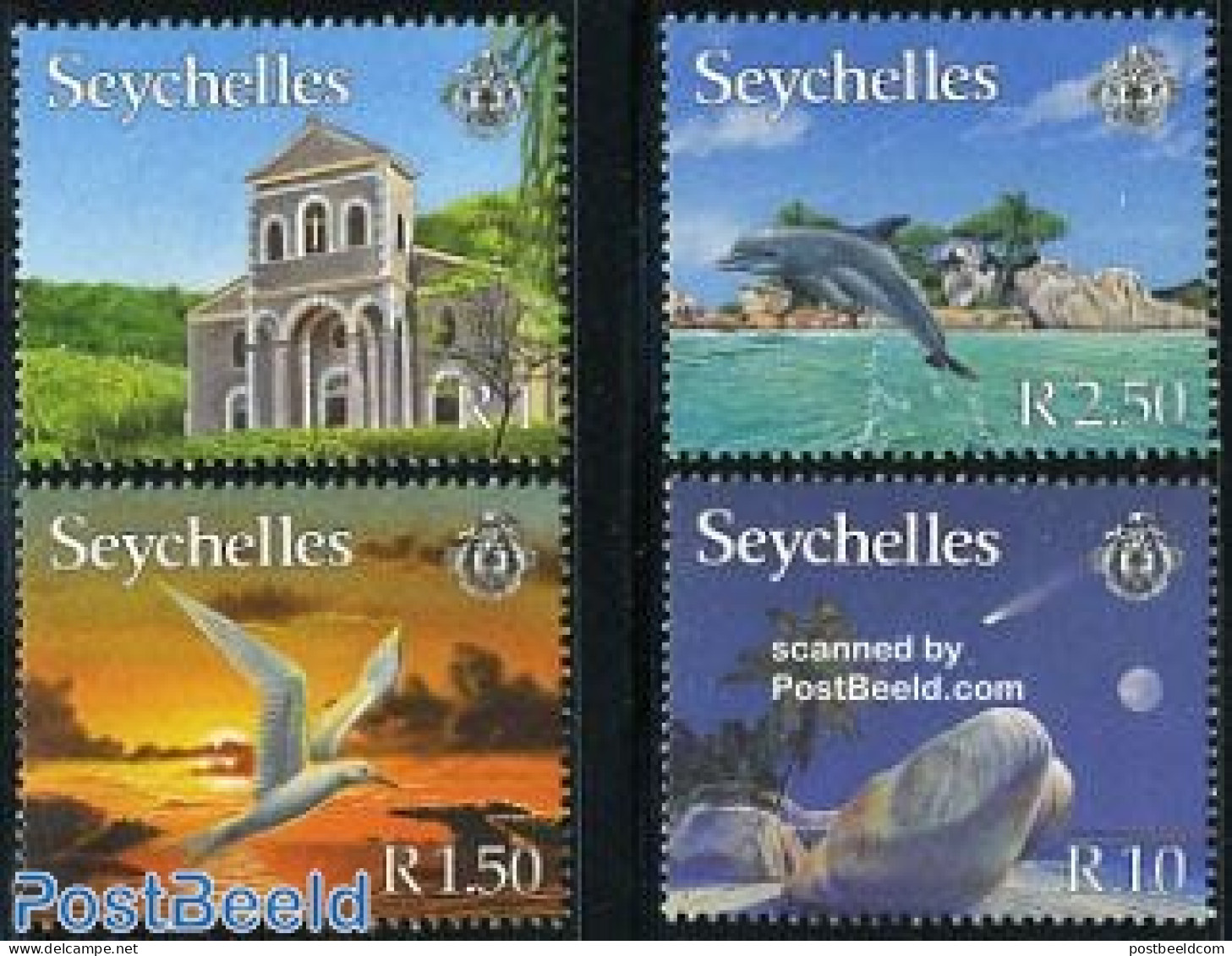 Seychelles 1999 Christmas 4v, Mint NH, Nature - Religion - Science - Birds - Sea Mammals - Christmas - Churches, Templ.. - Natale